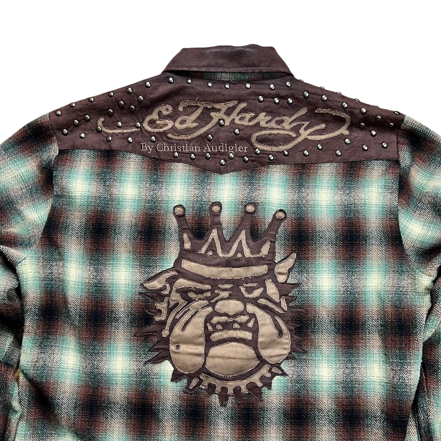 Ed Hardy Studded Bulldog Zip-up Flannel - XL