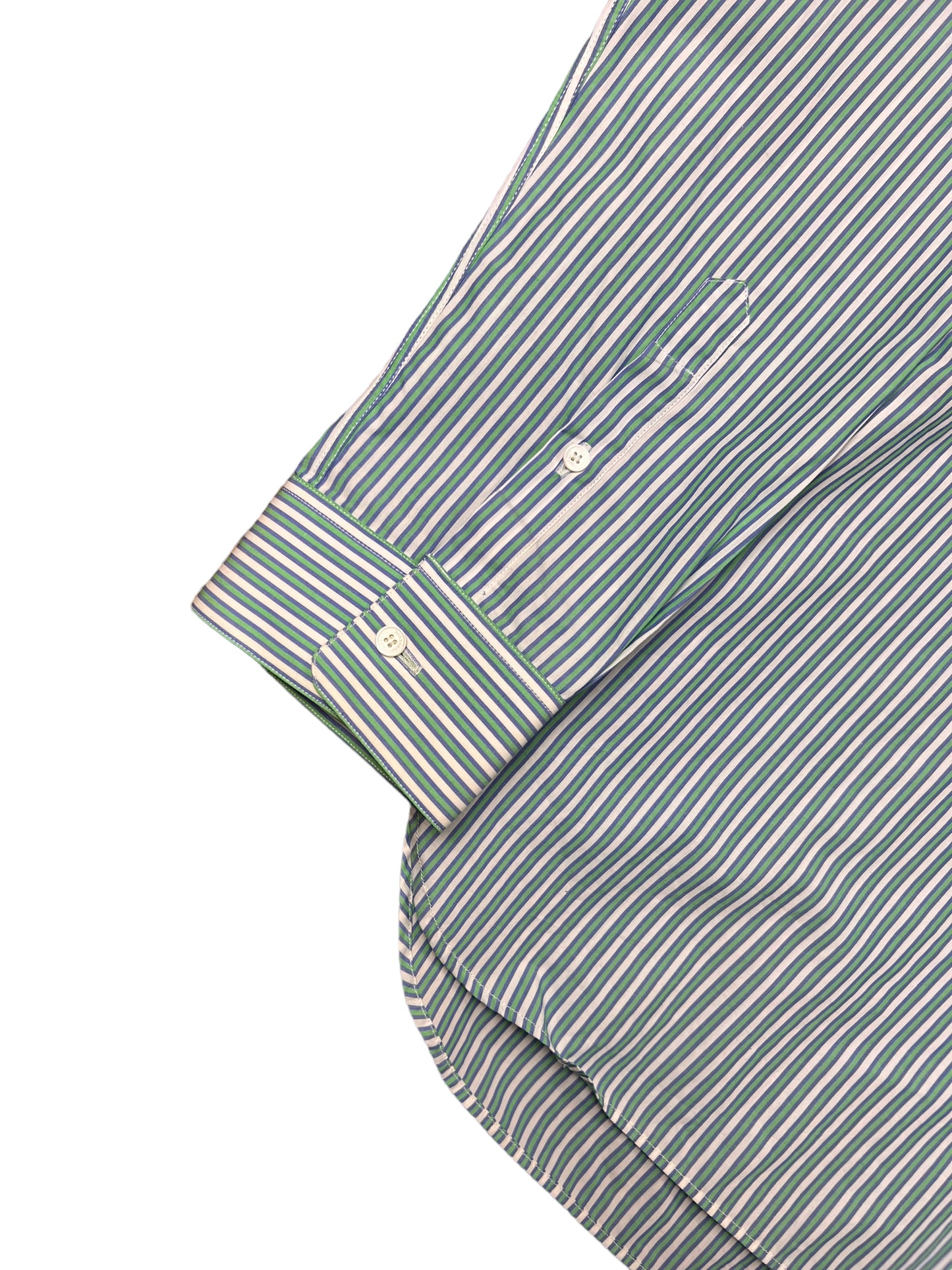 Burberry London Green & White Striped Button-up Shirt - XL