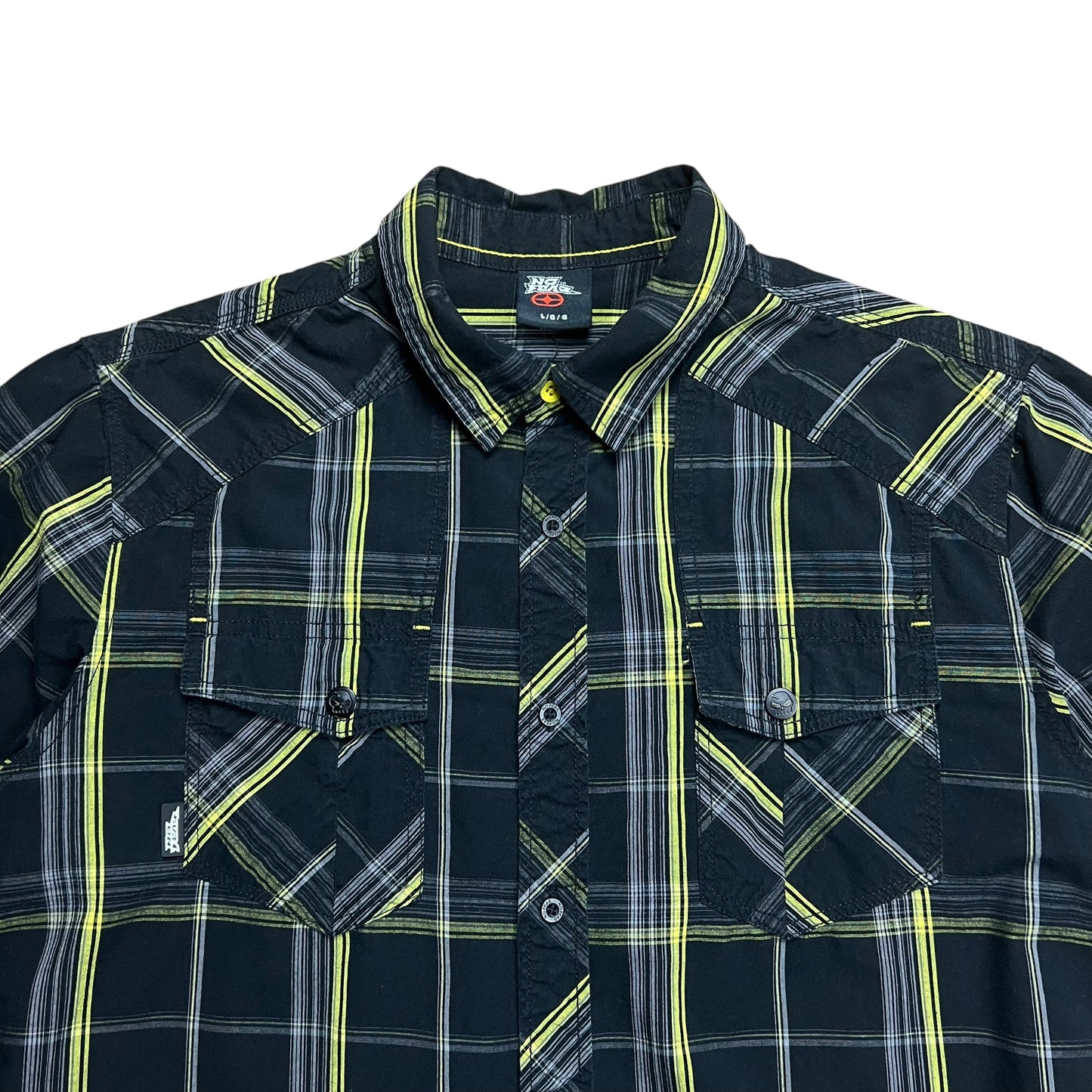 No Fear Plaid Black & Yellow Button-up Shirt - L