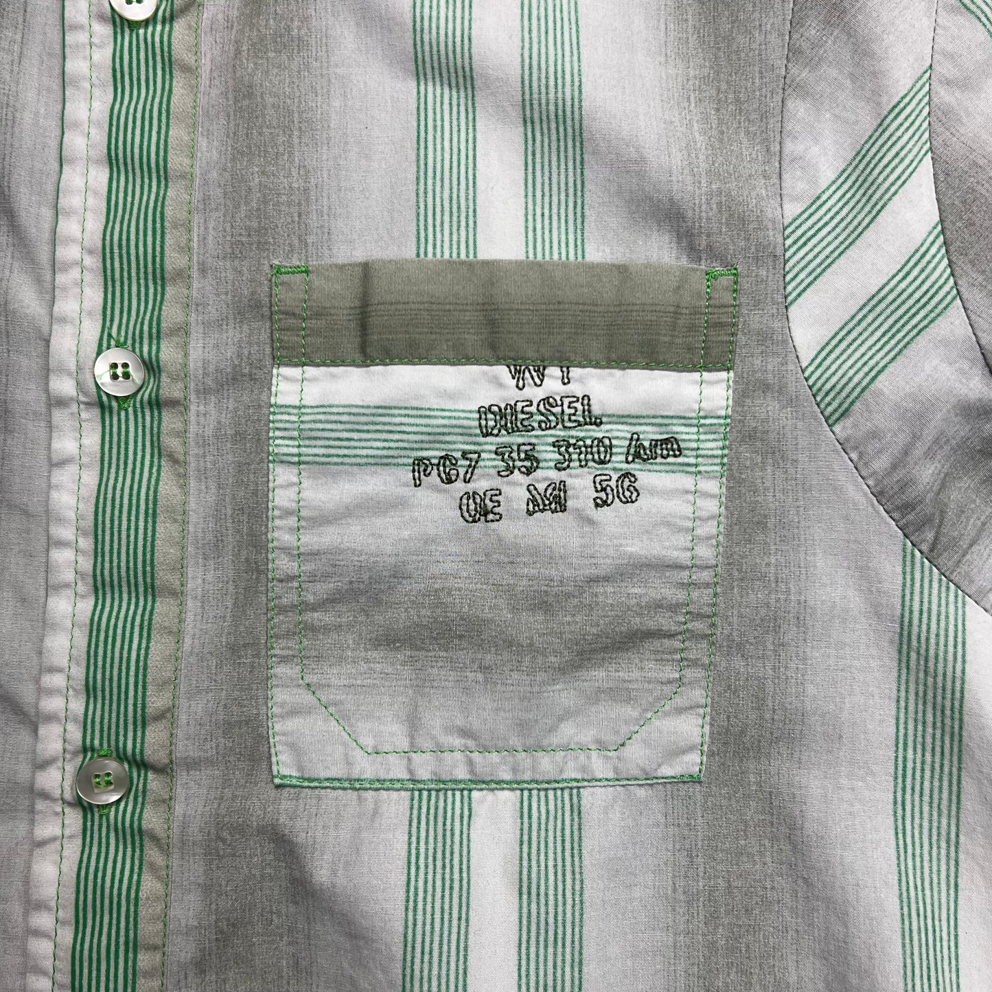 Diesel Green Striped Button-up Shirt - M