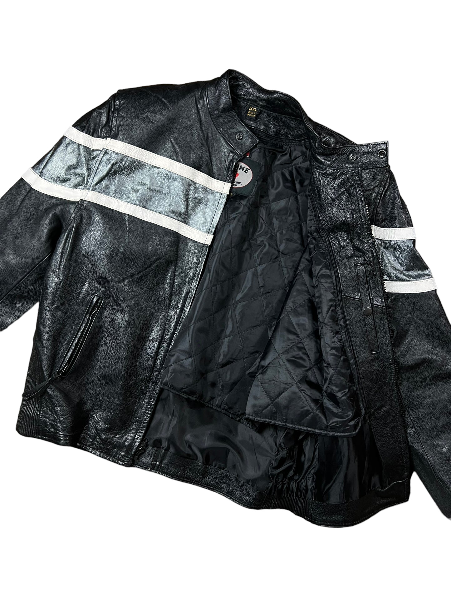 Grey & Black Leather Biker Jacket - XL