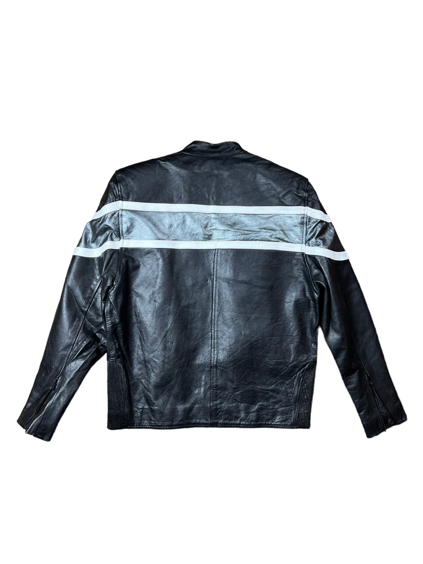 Grey & Black Leather Biker Jacket - XL