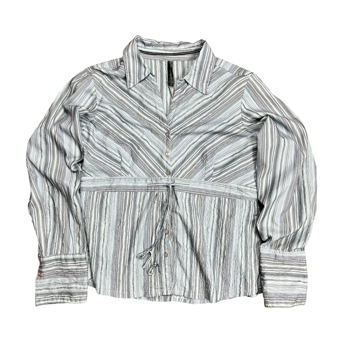 Y2K Sparkly Blue Striped Button-up Shirt - L