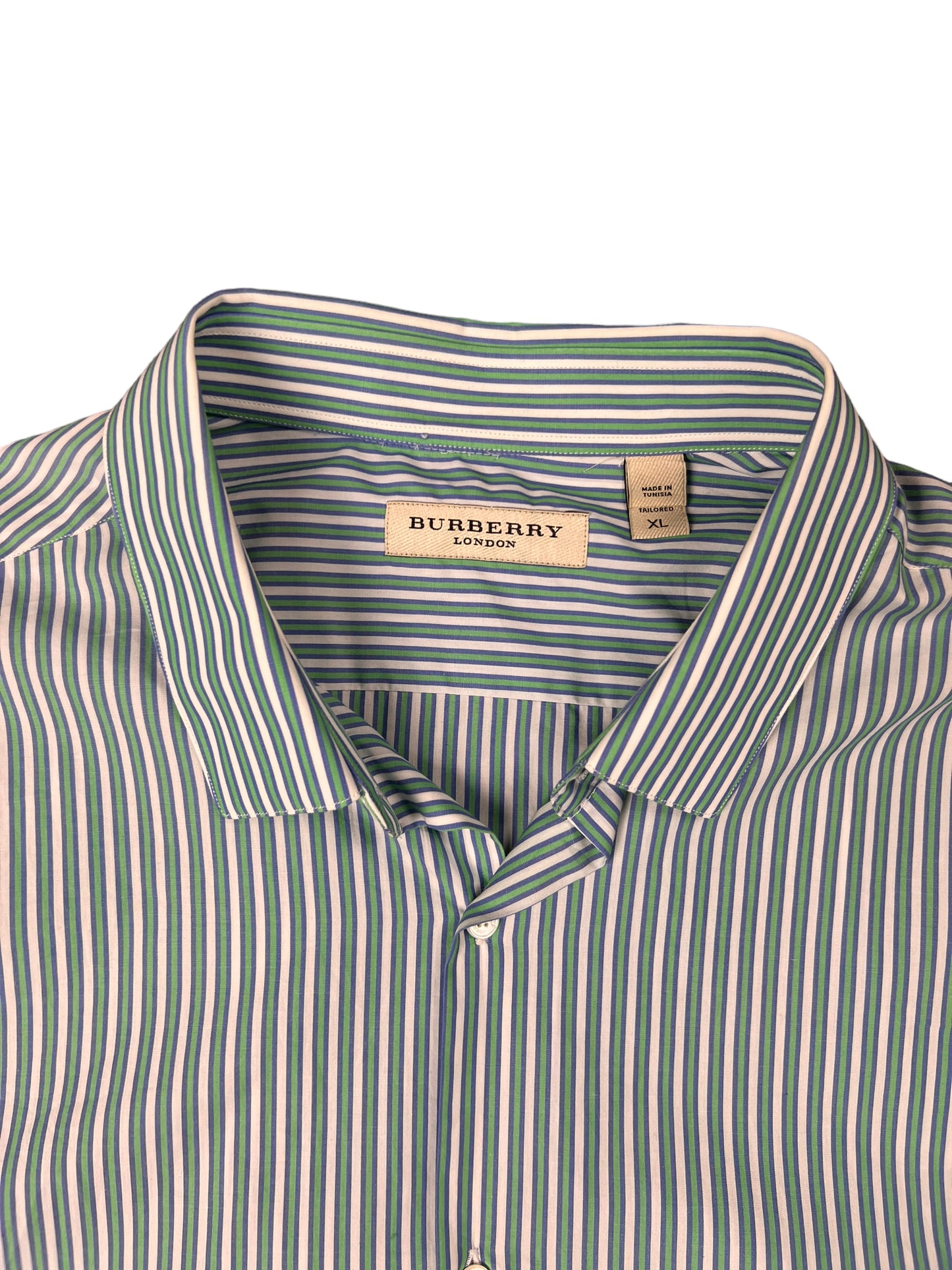 Burberry London Green & White Striped Button-up Shirt - XL