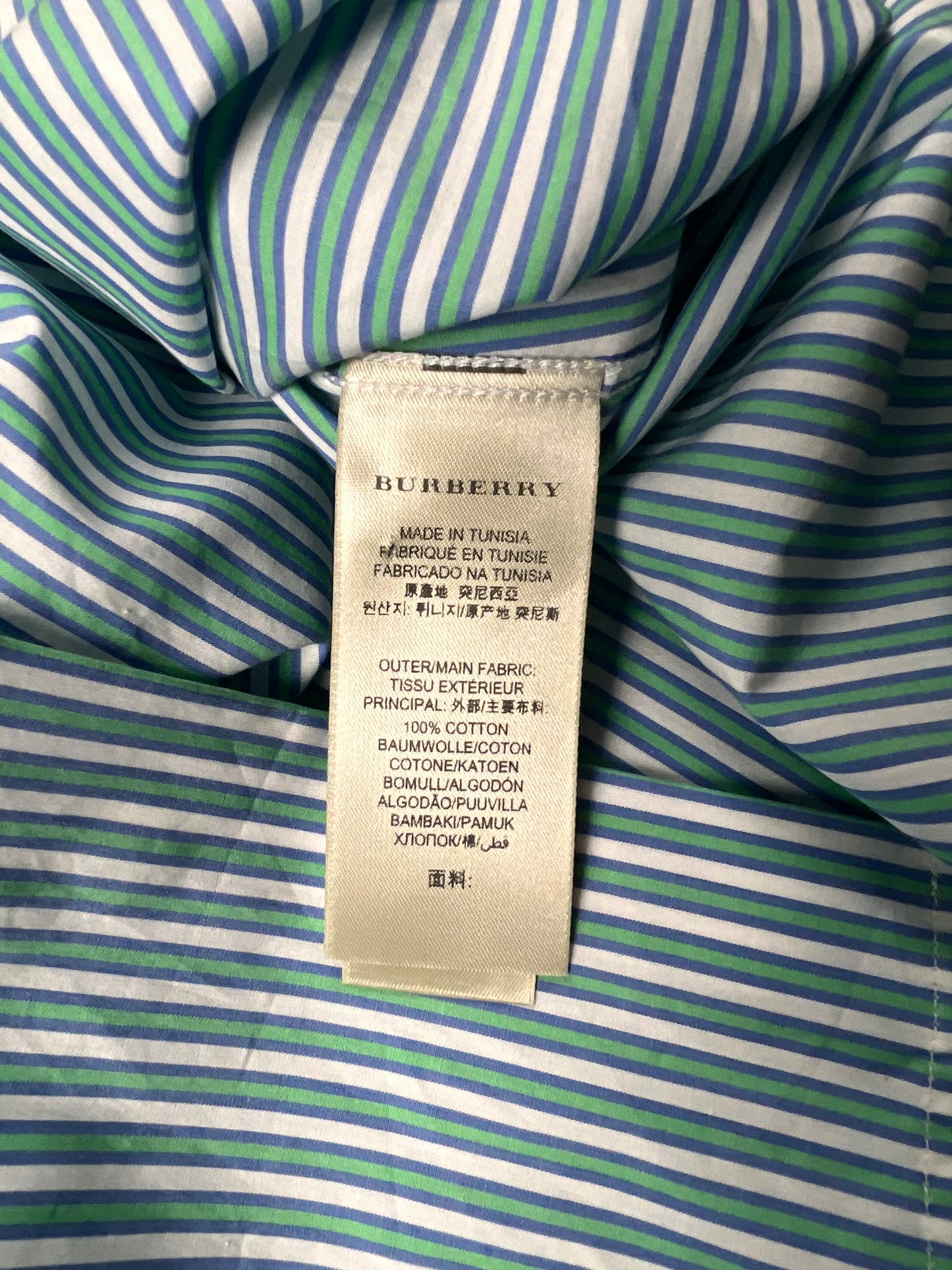 Burberry London Green & White Striped Button-up Shirt - XL