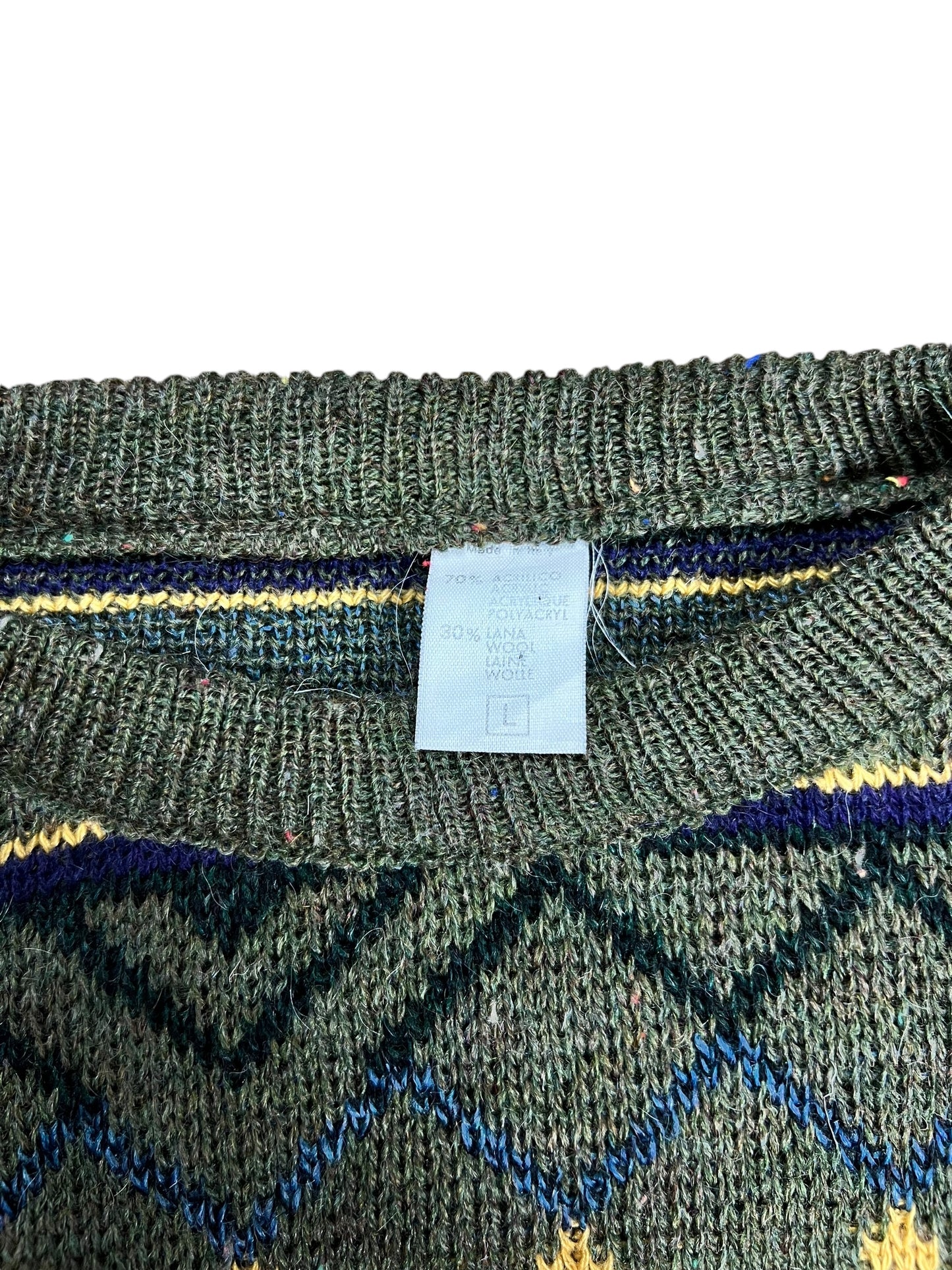 Green Wool Diamond Sweater - L