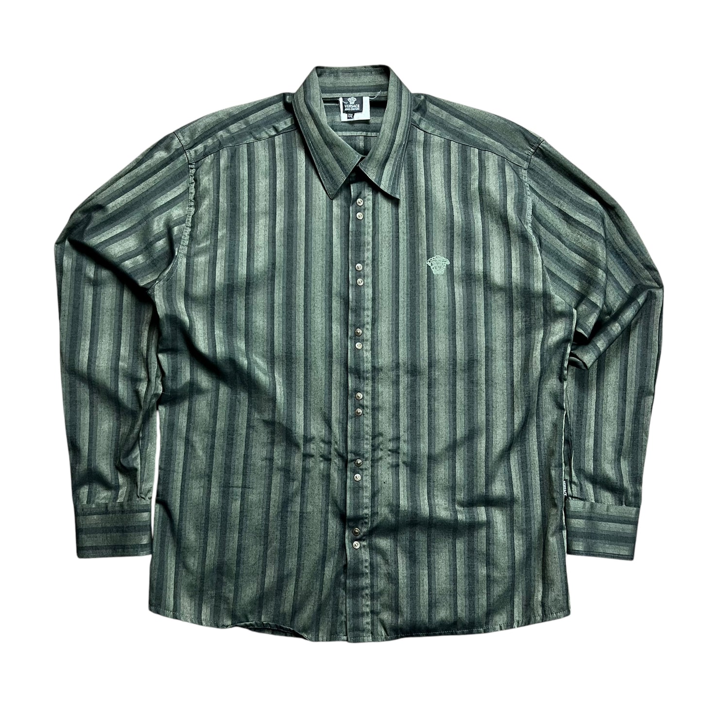 Versace Couture Dark Green Striped Button-up Shirt - XL
