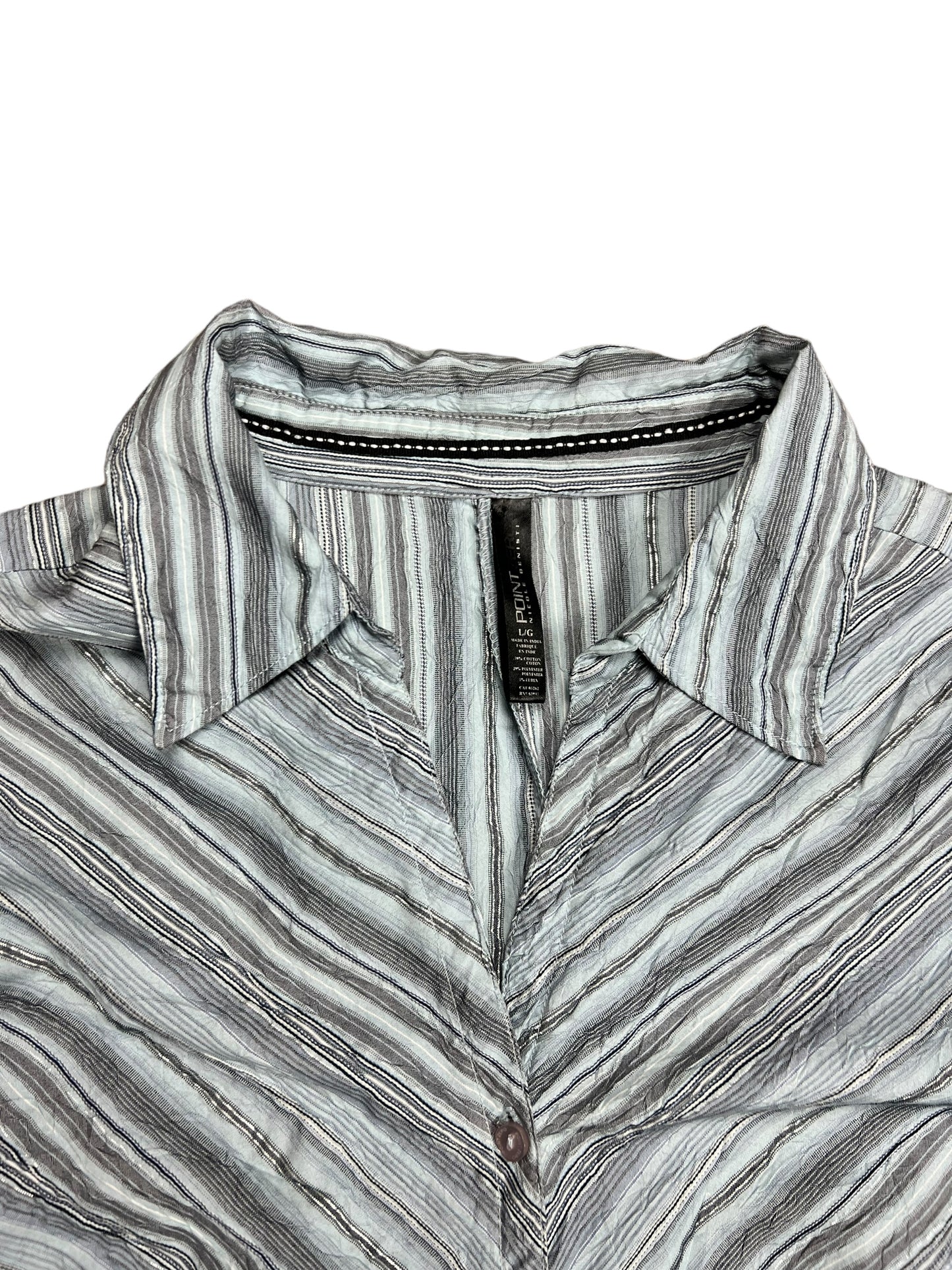 Y2K Sparkly Blue Striped Button-up Shirt - L