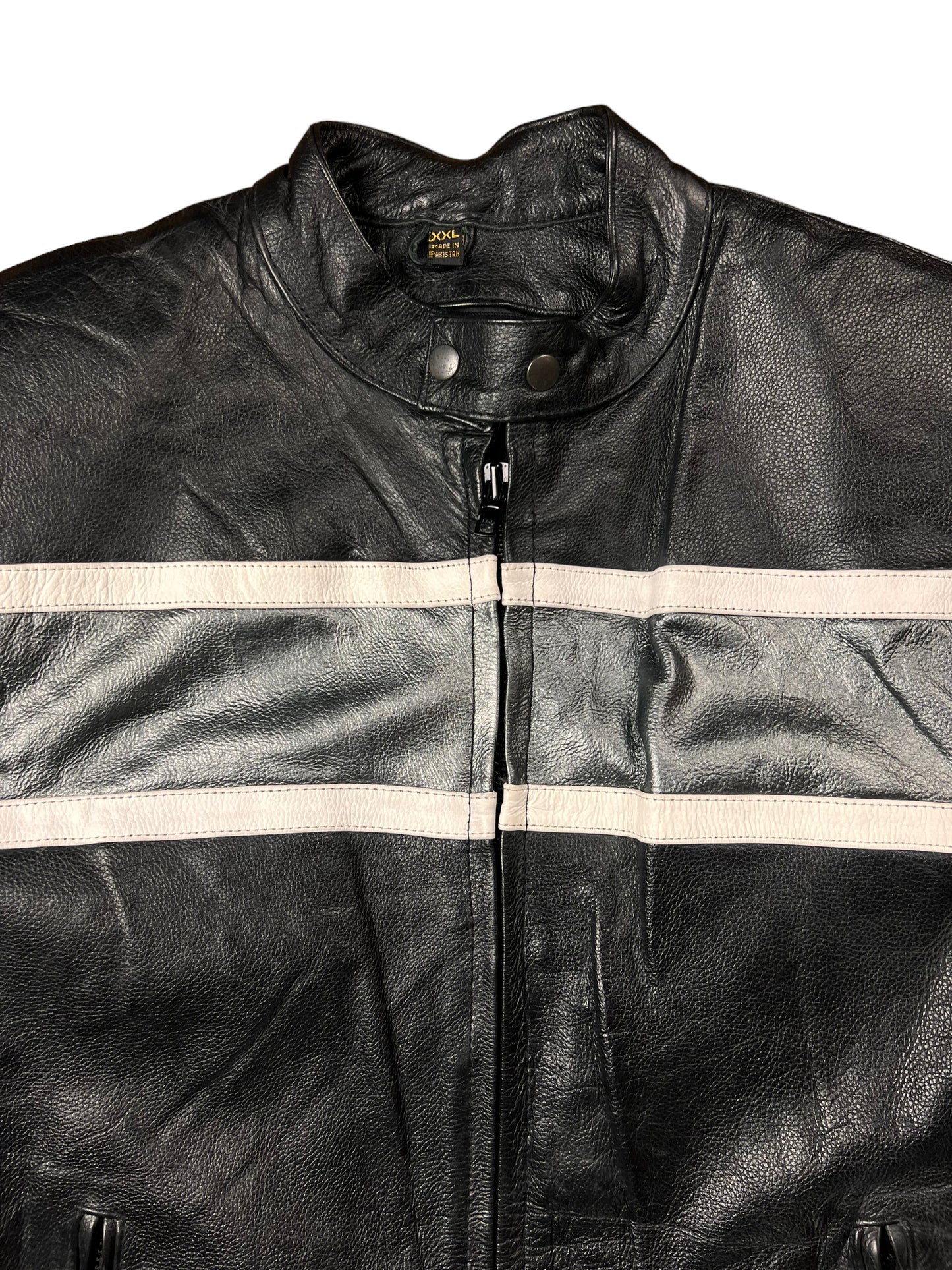 Grey & Black Leather Biker Jacket - XL