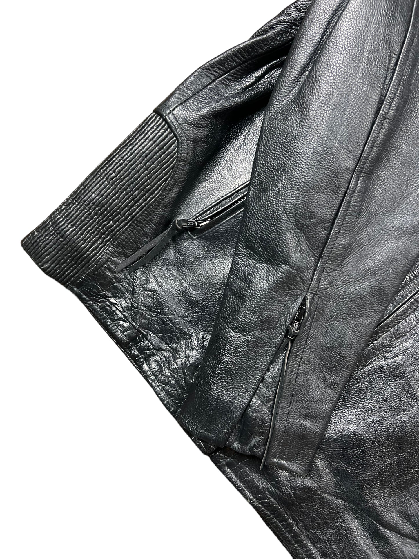 Grey & Black Leather Biker Jacket - XL