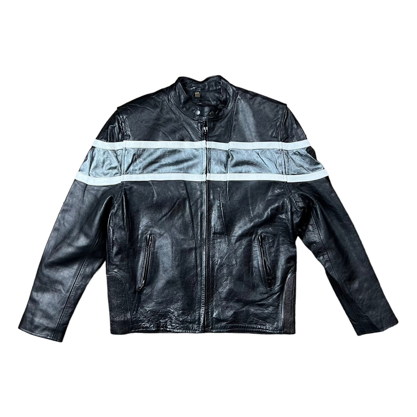 Grey & Black Leather Biker Jacket - XL