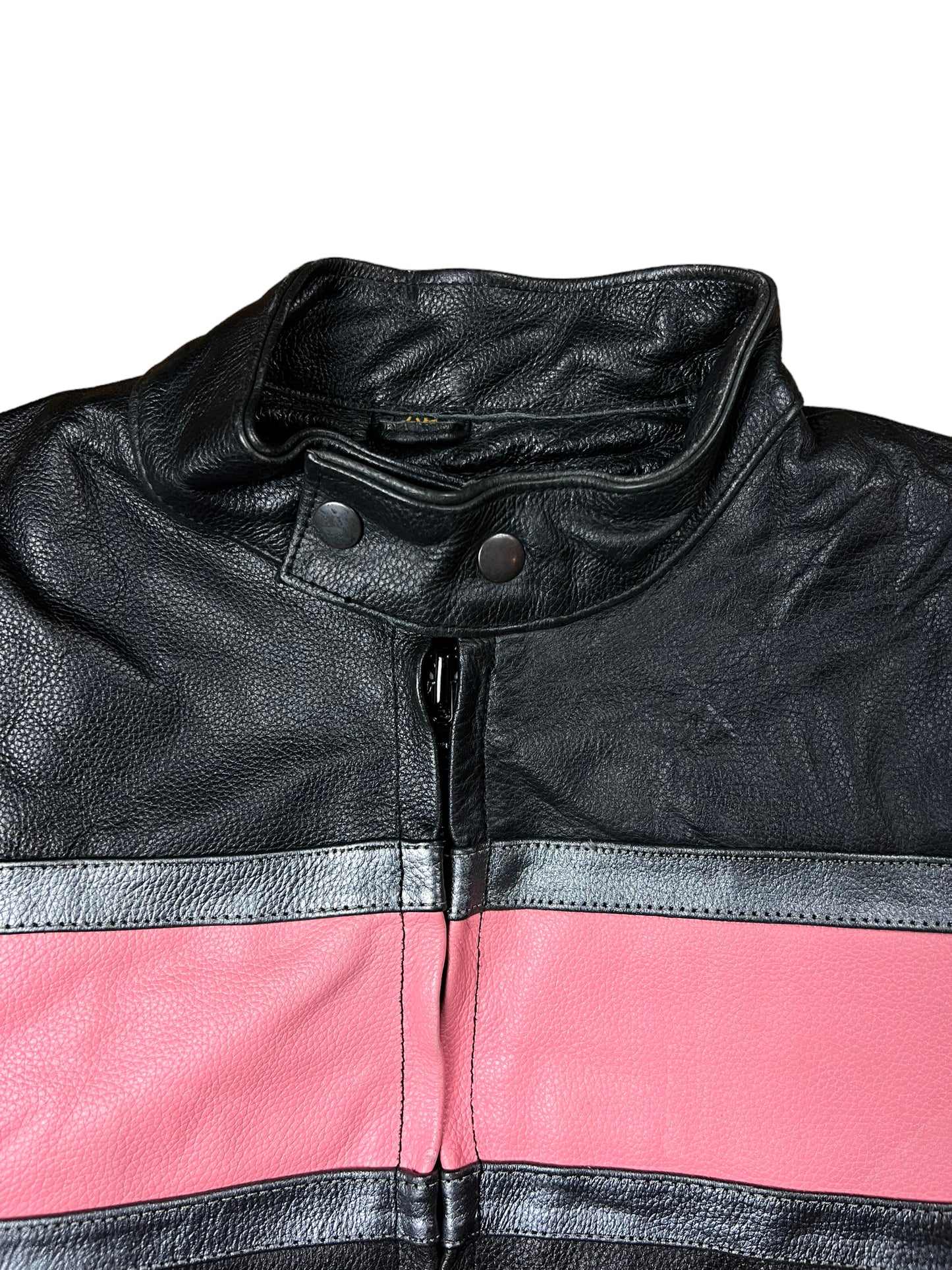 Pink & Black Leather Biker Jacket - L