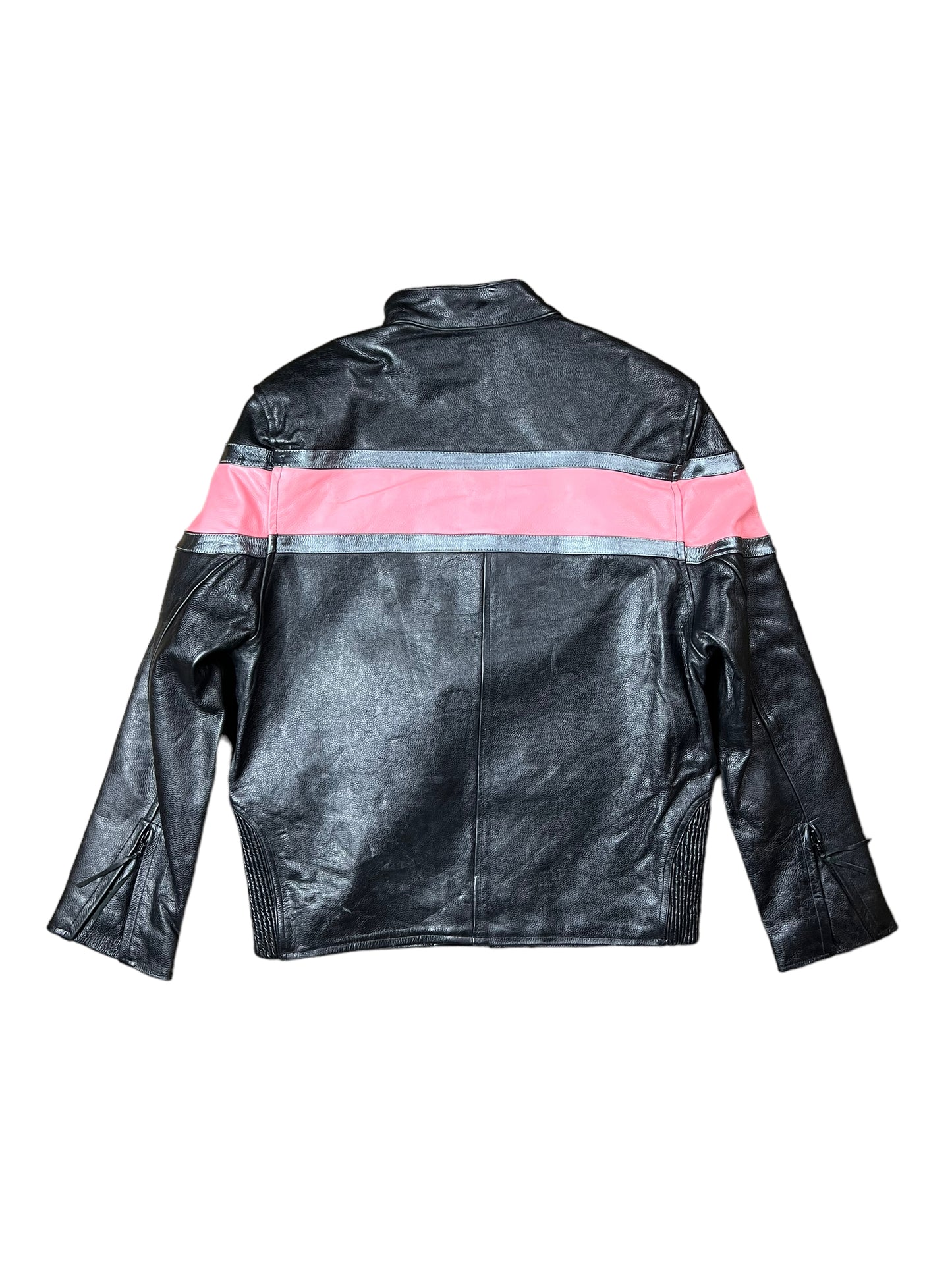 Pink & Black Leather Biker Jacket - L