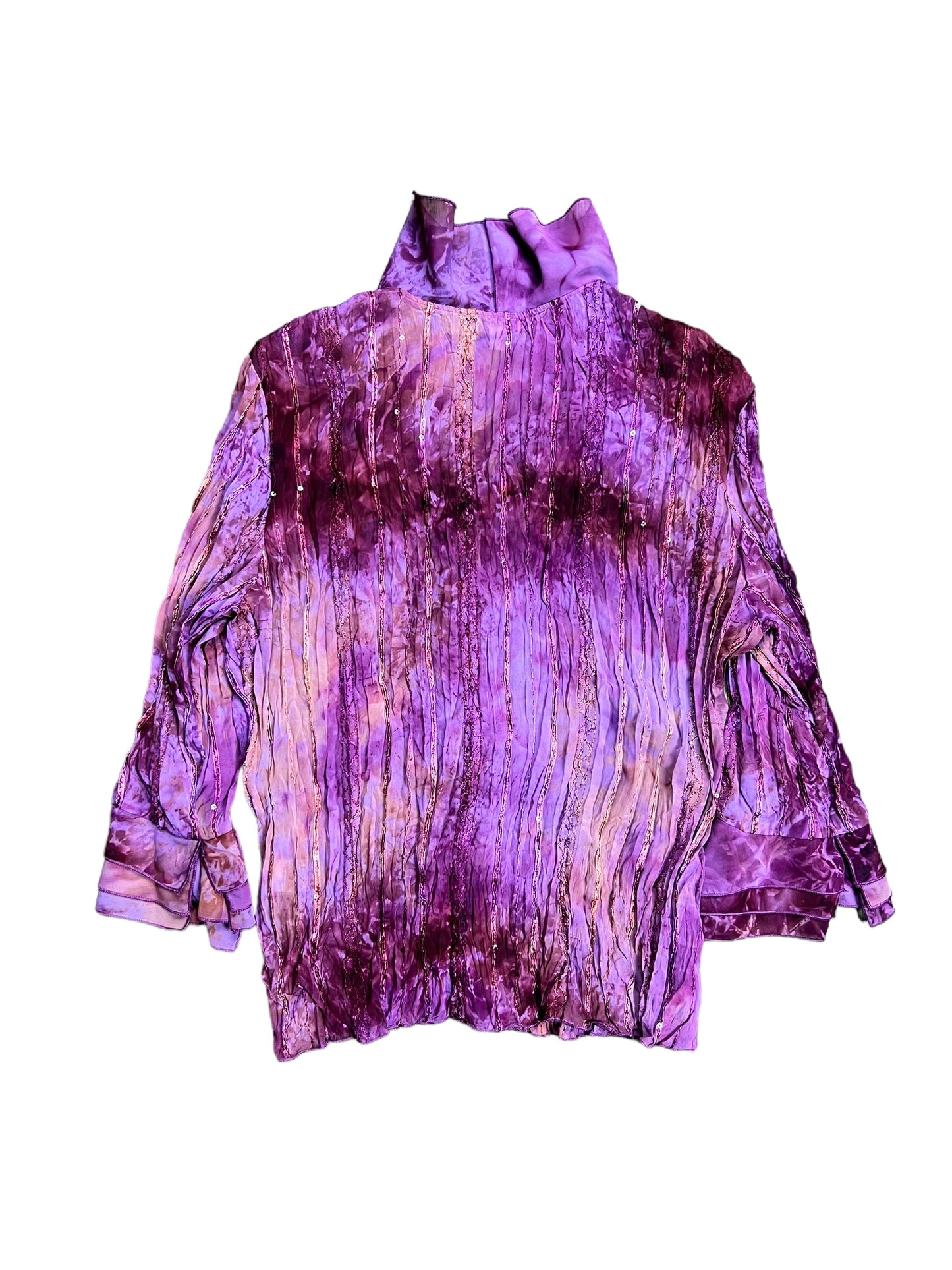 Y2K Purple Tie Dyed Ruffled Blouse - M