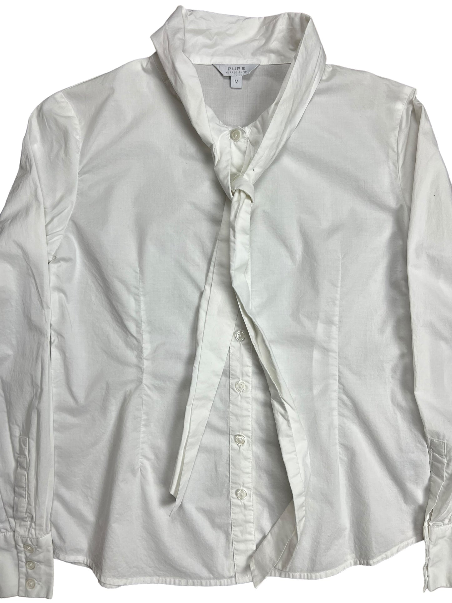 White Button-up Tied Collared Shirt - M