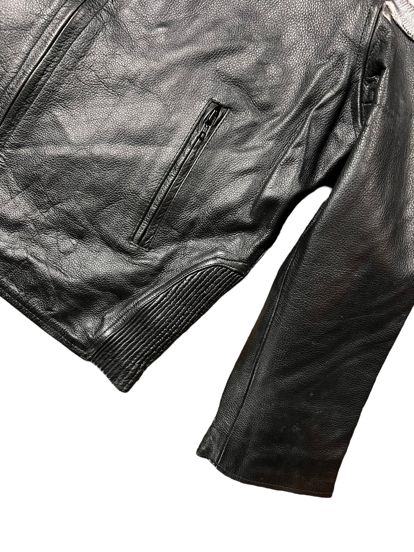 Pink & Black Leather Biker Jacket - L