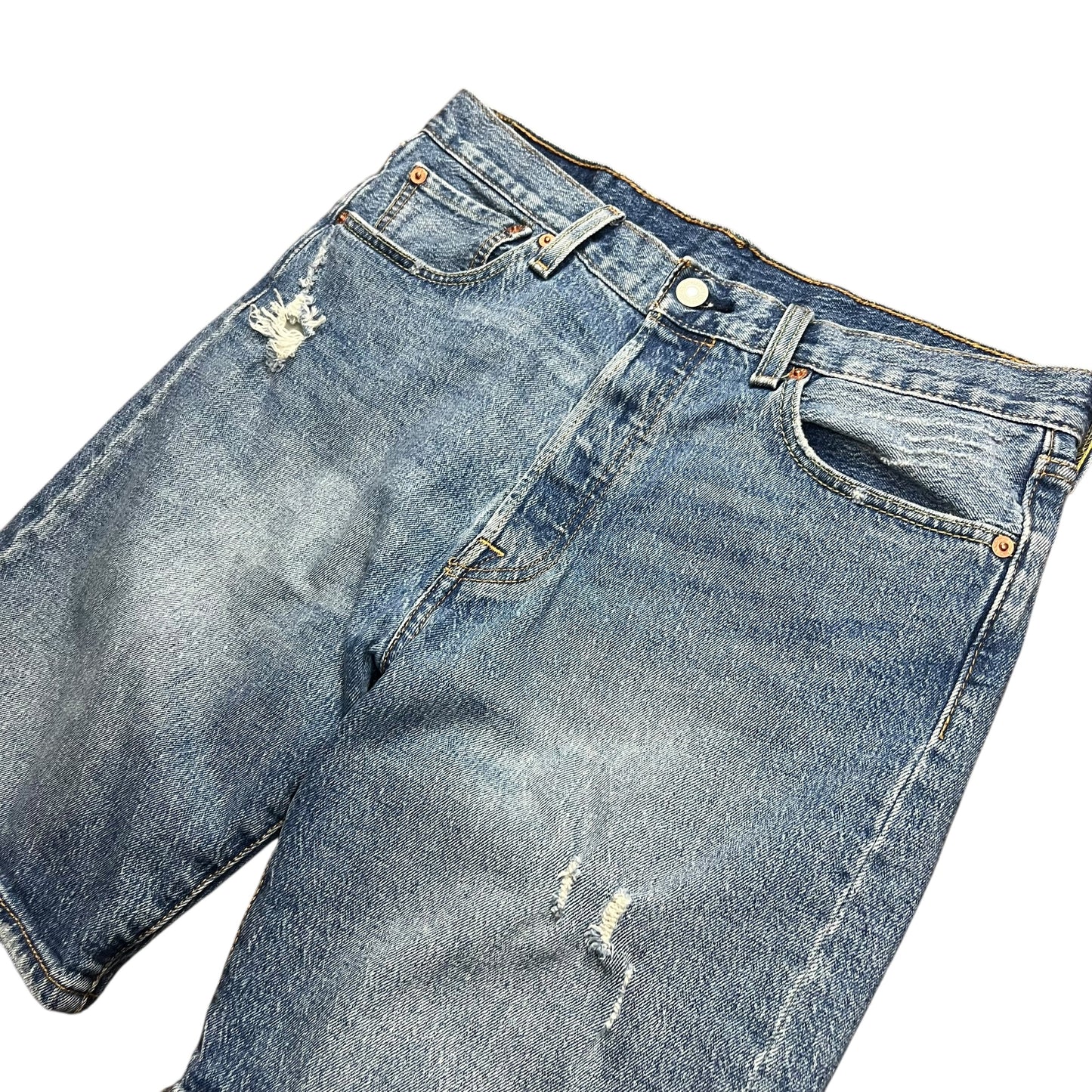 Levi's 501 Faded & Distressed Blue Jean Shorts - 32"