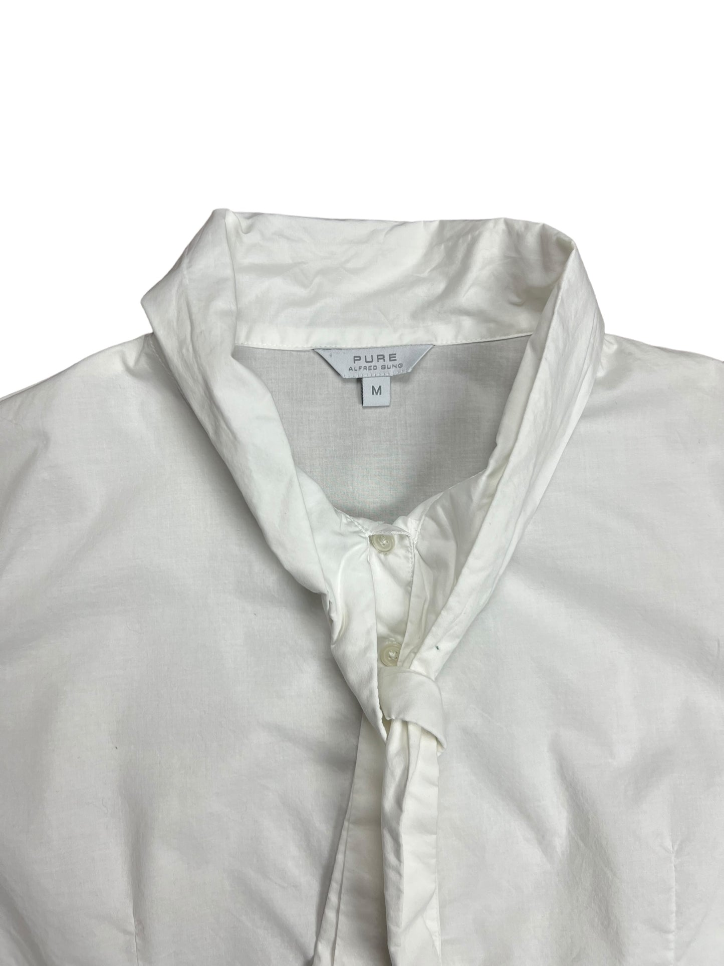White Button-up Tied Collared Shirt - M