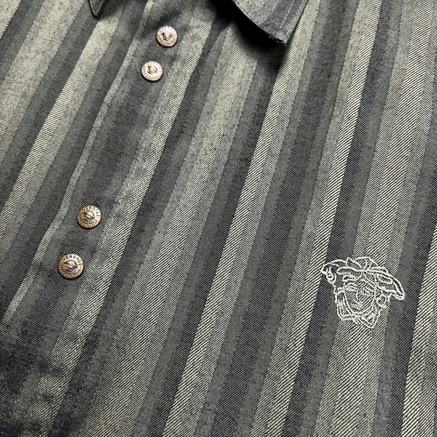 Versace Couture Dark Green Striped Button-up Shirt - XL