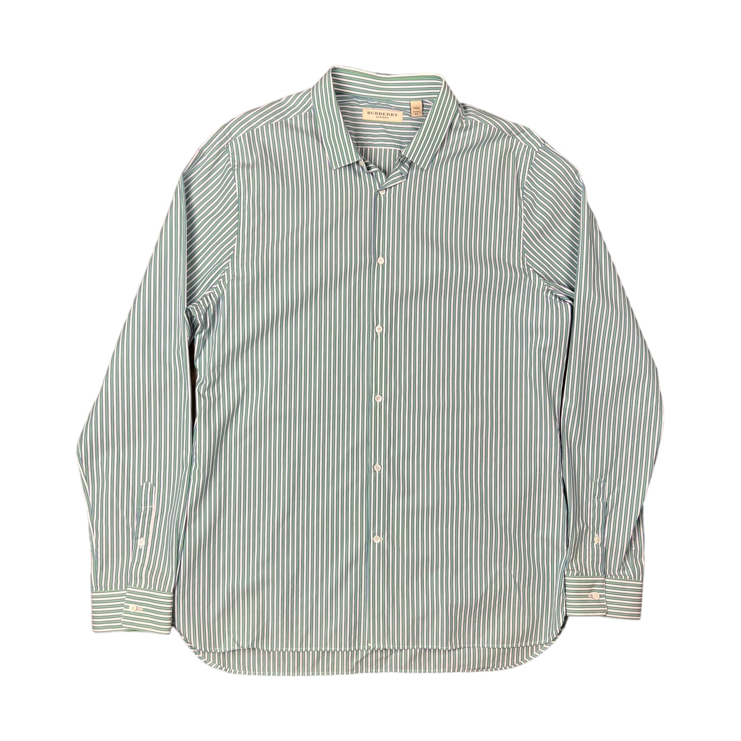 Burberry London Green & White Striped Button-up Shirt - XL