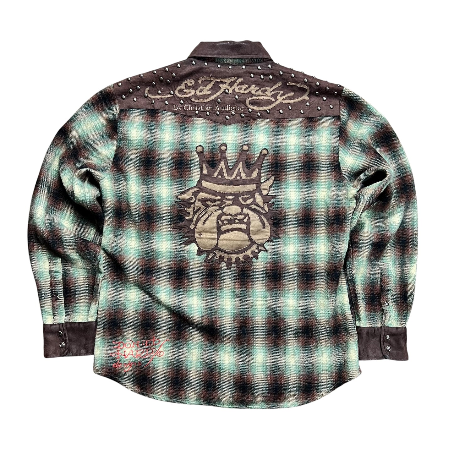 Ed Hardy Studded Bulldog Zip-up Flannel - XL