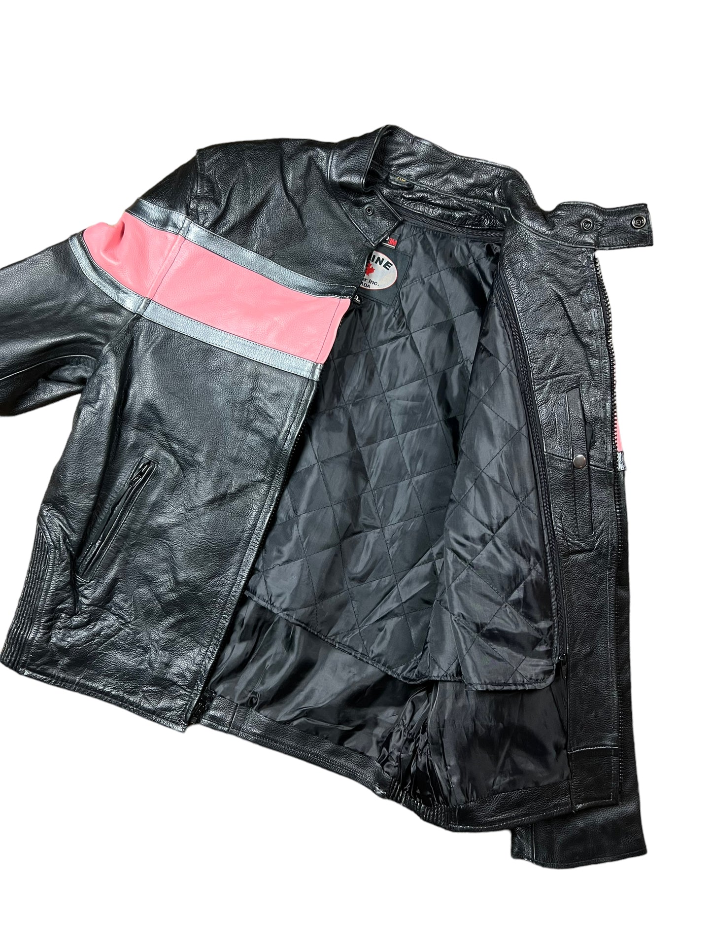 Pink & Black Leather Biker Jacket - L