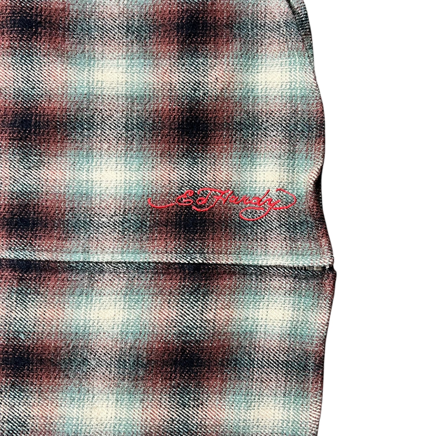 Ed Hardy Studded Bulldog Zip-up Flannel - XL