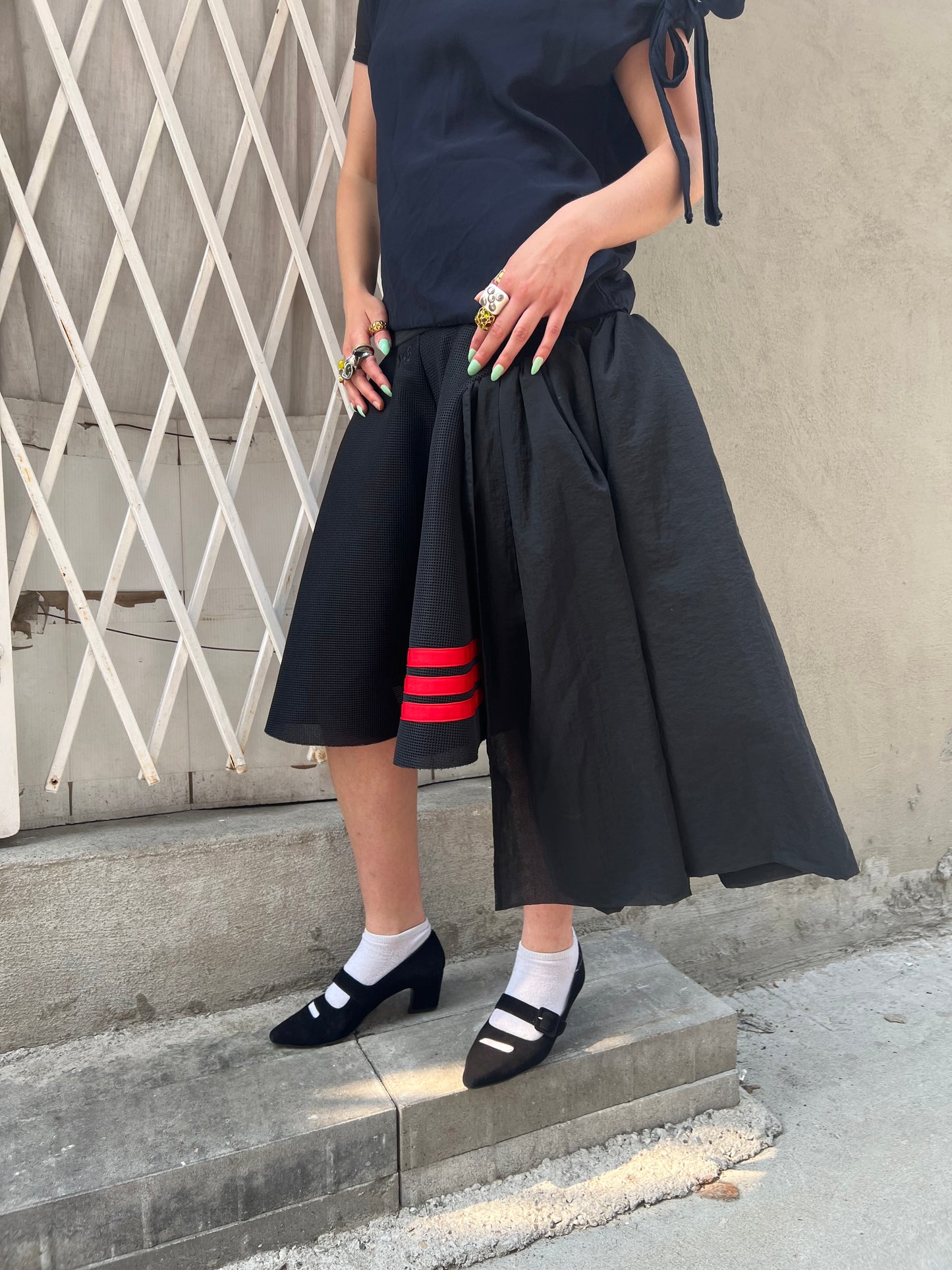 Y-3 Black Asymmetrical Mesh Skirt - M