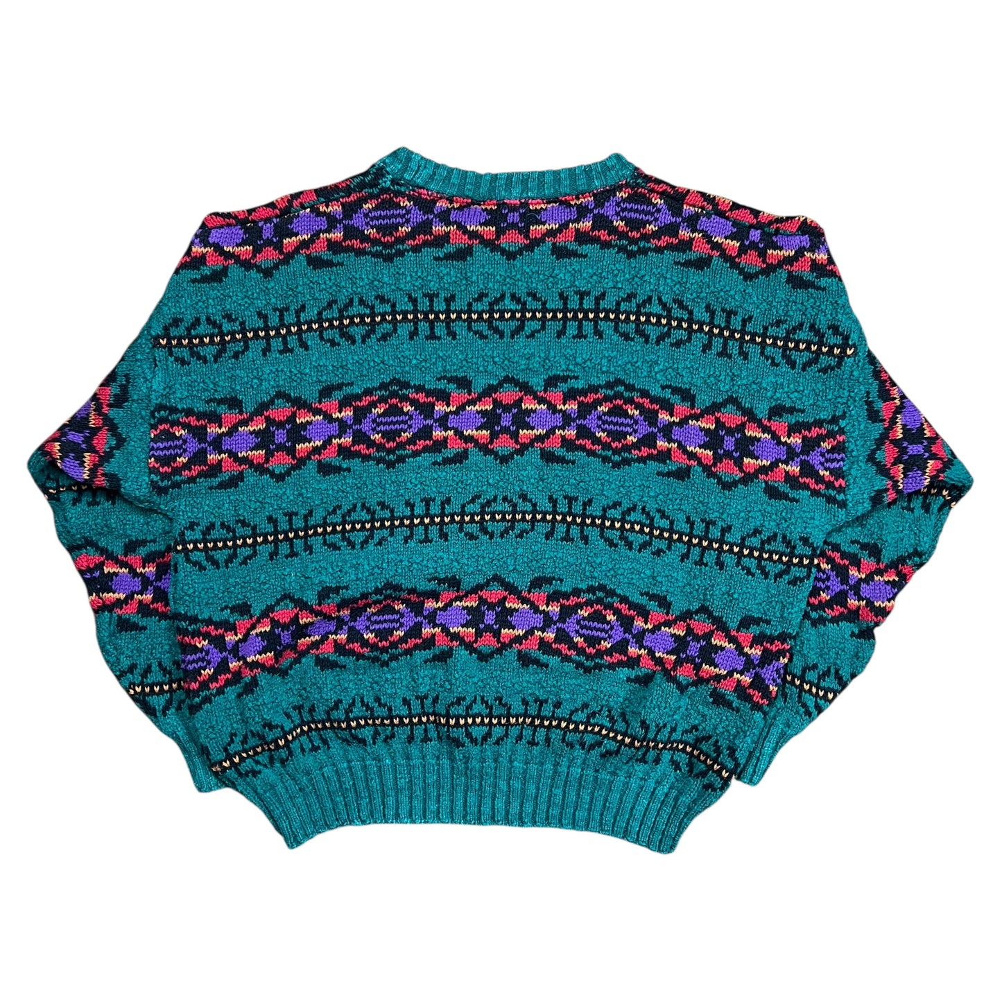 Green Boxy Aztec Knit Sweater - L