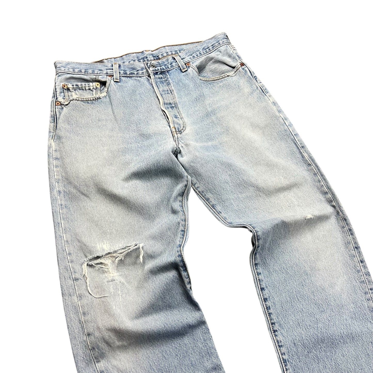 Levi’s 501XX Faded & Distressed Light Wash Jeans - 34”