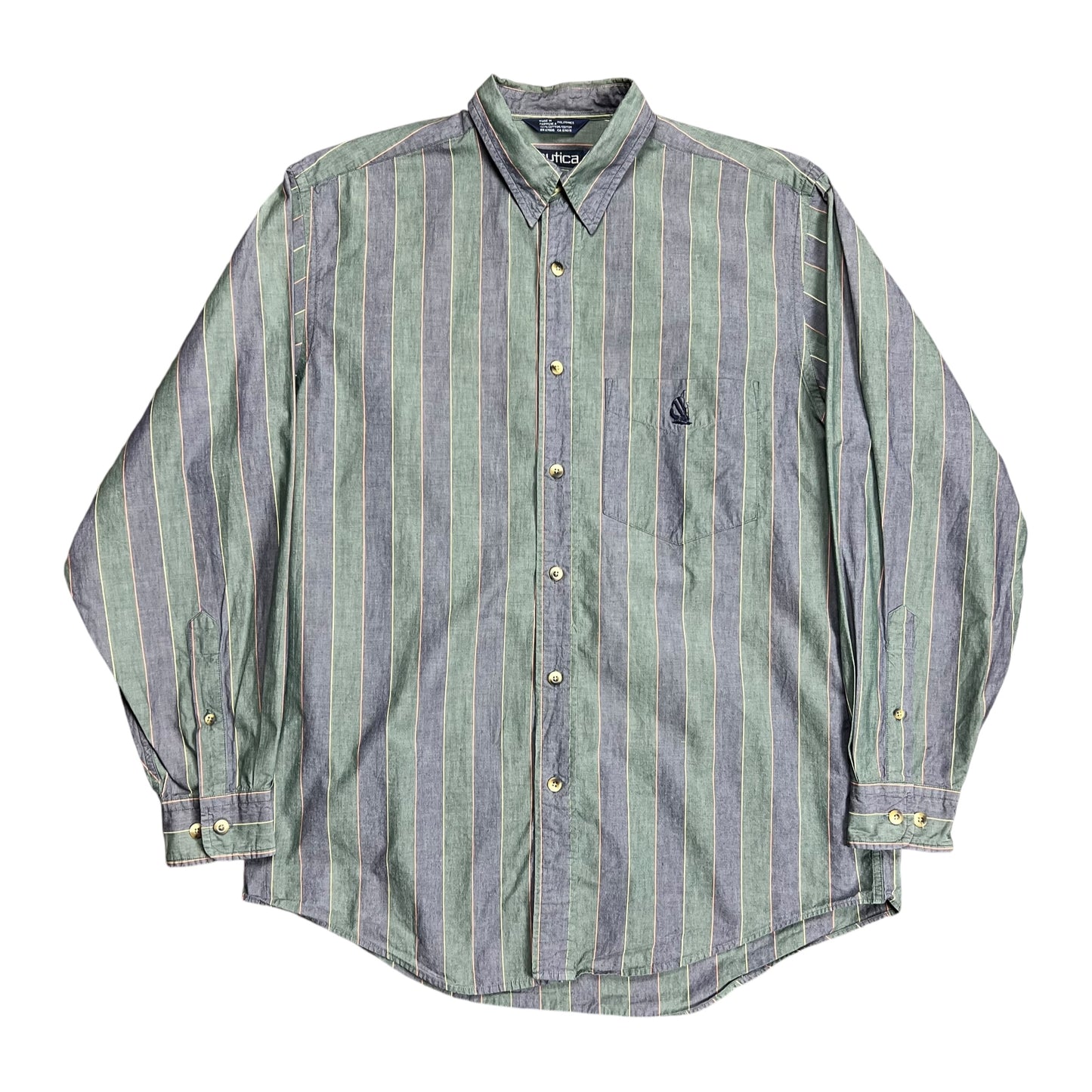 Nautica Faded Green & Purple Button-up Shirt - L