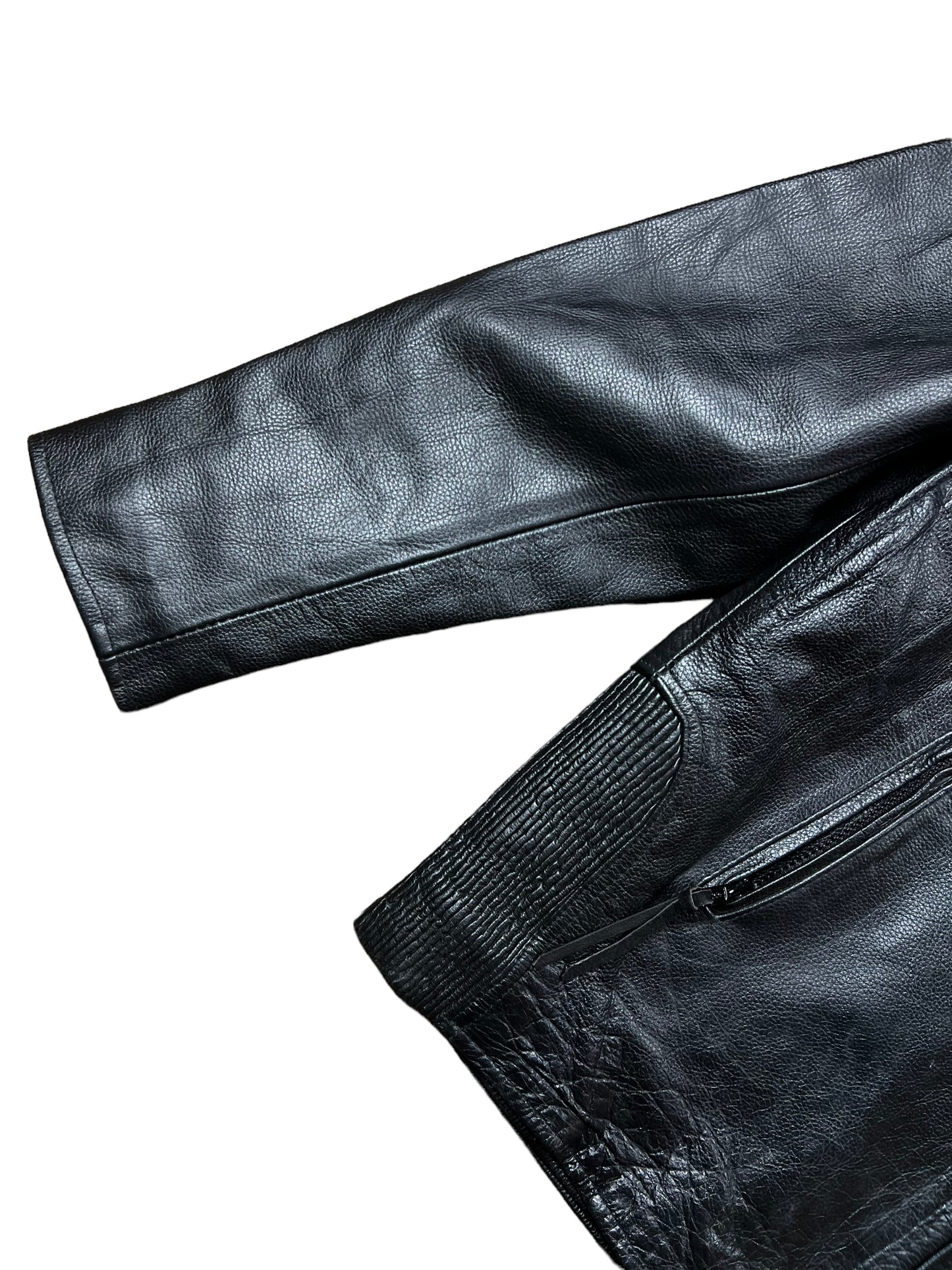 Grey & Black Leather Biker Jacket - XL