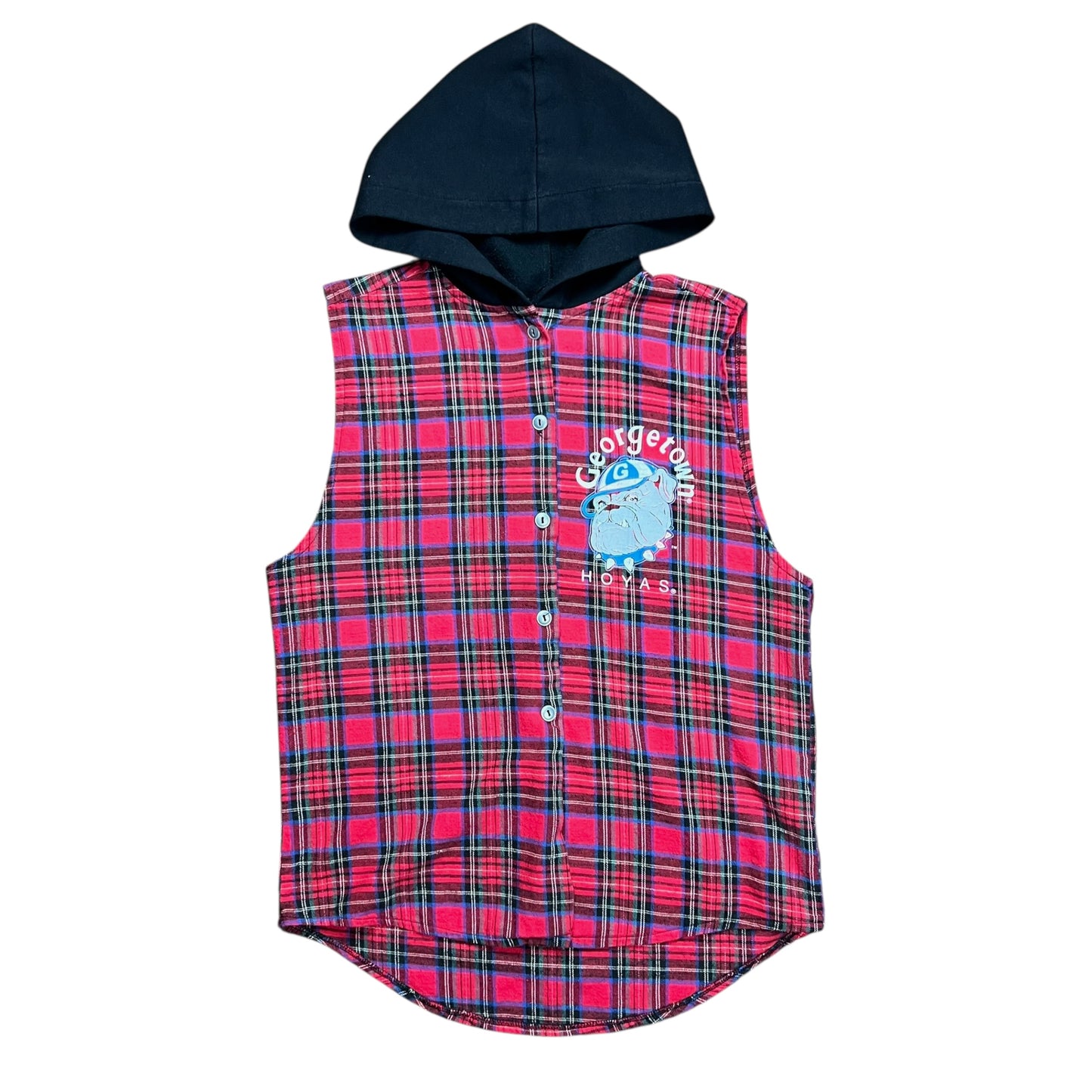 Georgetown Hoyas Cut-off Plaid Hoodie - M