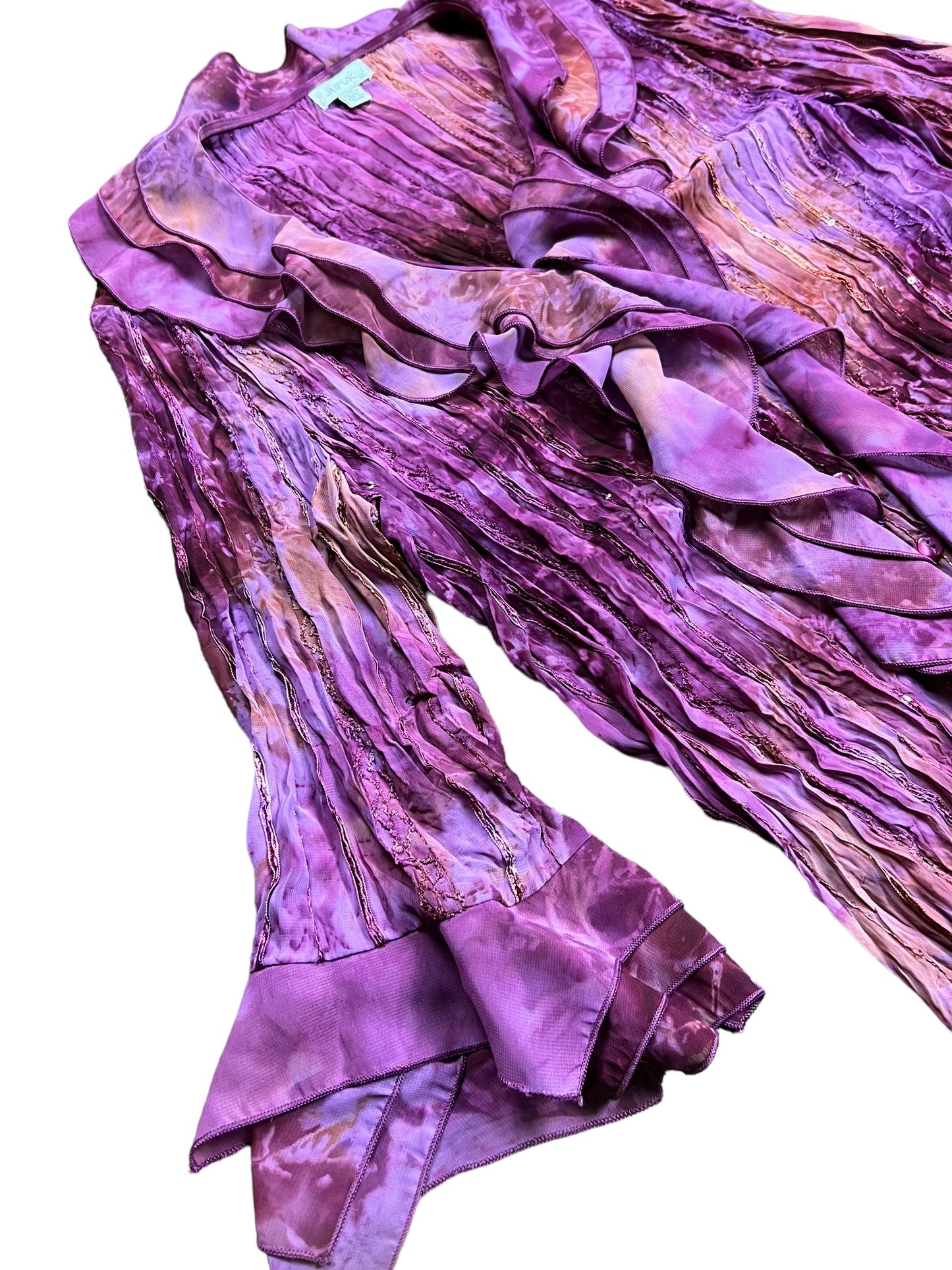 Y2K Purple Tie Dyed Ruffled Blouse - M