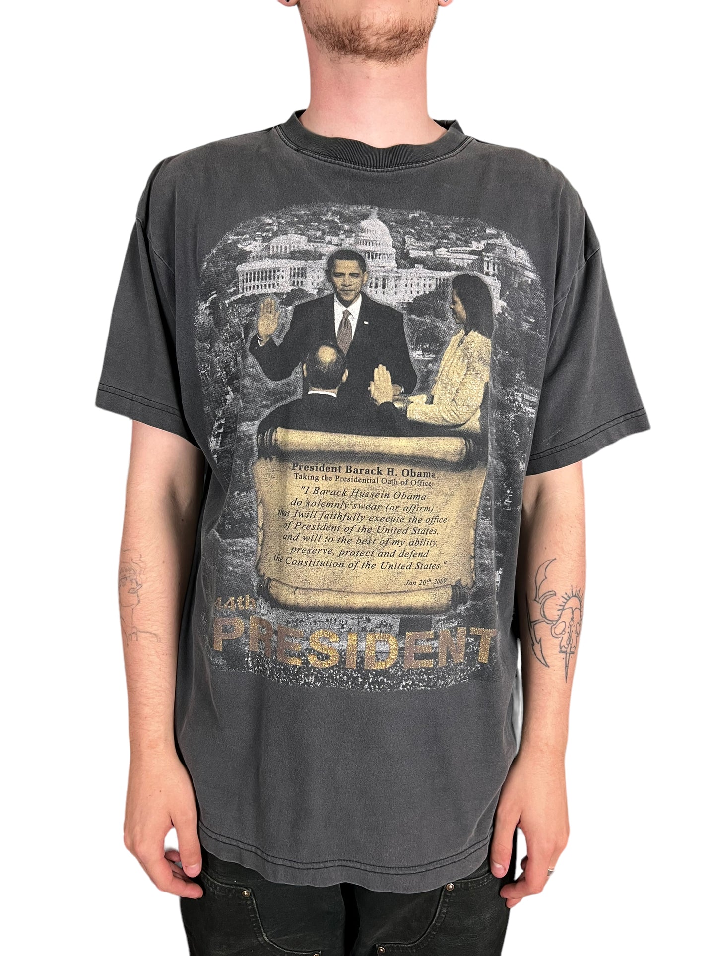 Faded Barack Obama Oath Of Office T-shirt - XL