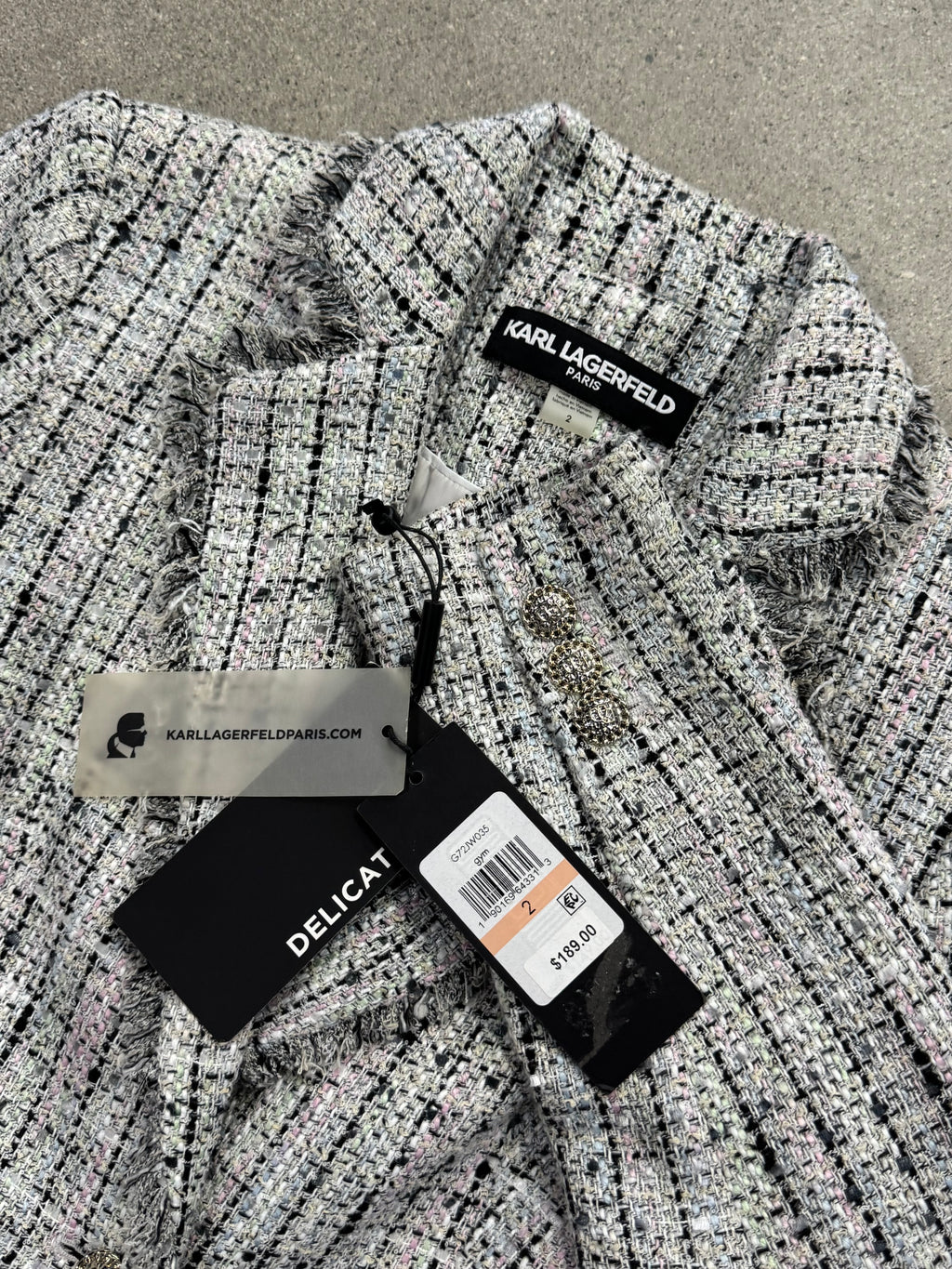 Karl Lagerfeld Bouclé Tweed Fringe Blazer - XS