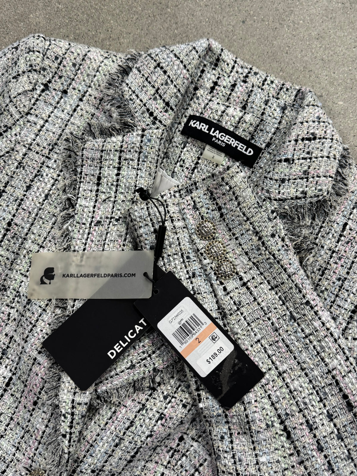 Karl Lagerfeld Bouclé Tweed Fringe Blazer - XS
