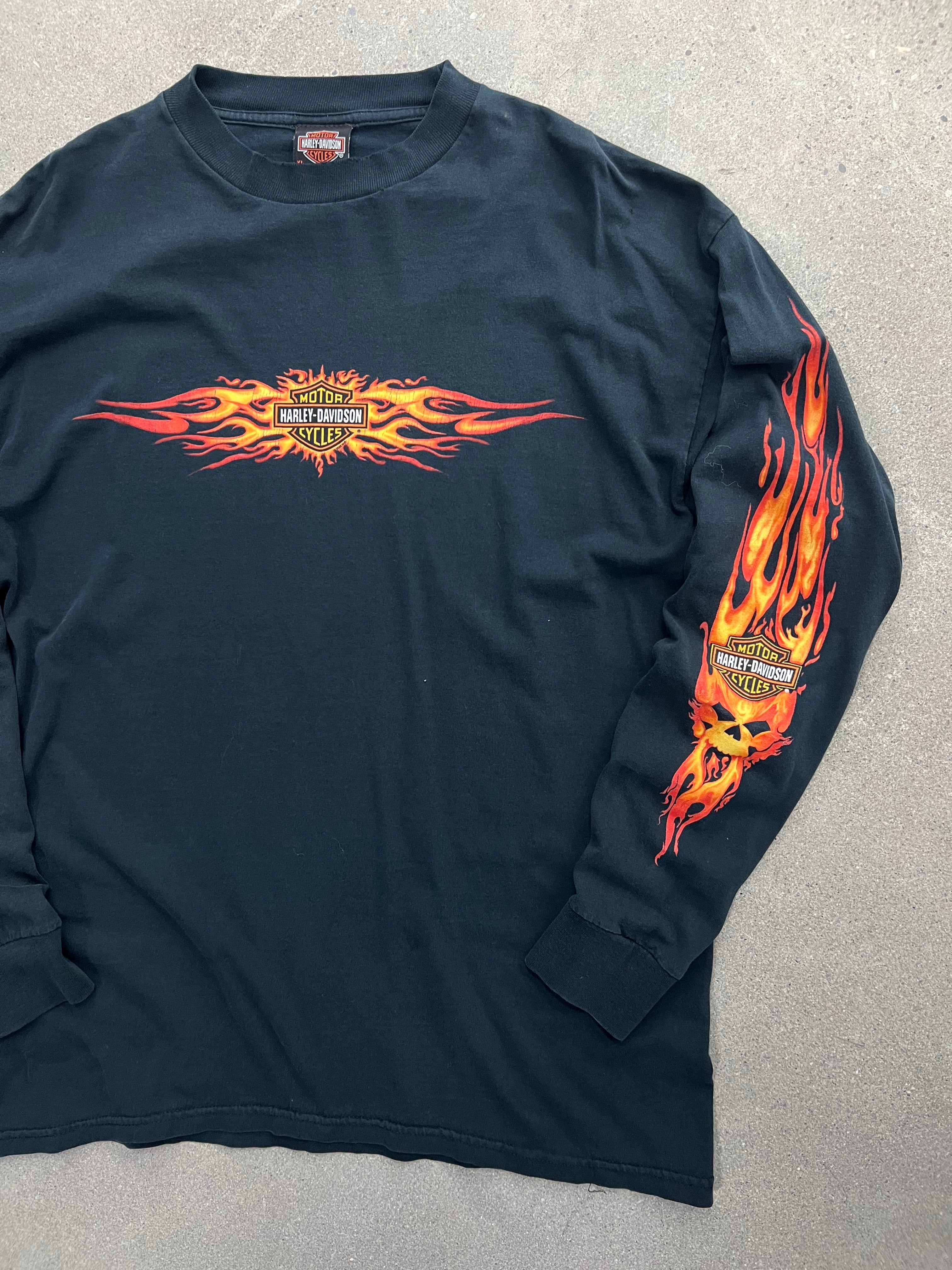 2002 Harley-Davidson Flame Skull Long Sleeve Shirt - XL