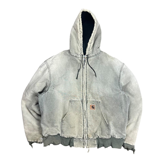 Carhartt Faded & Distressed Green J140 Hooded Work Jacket - L