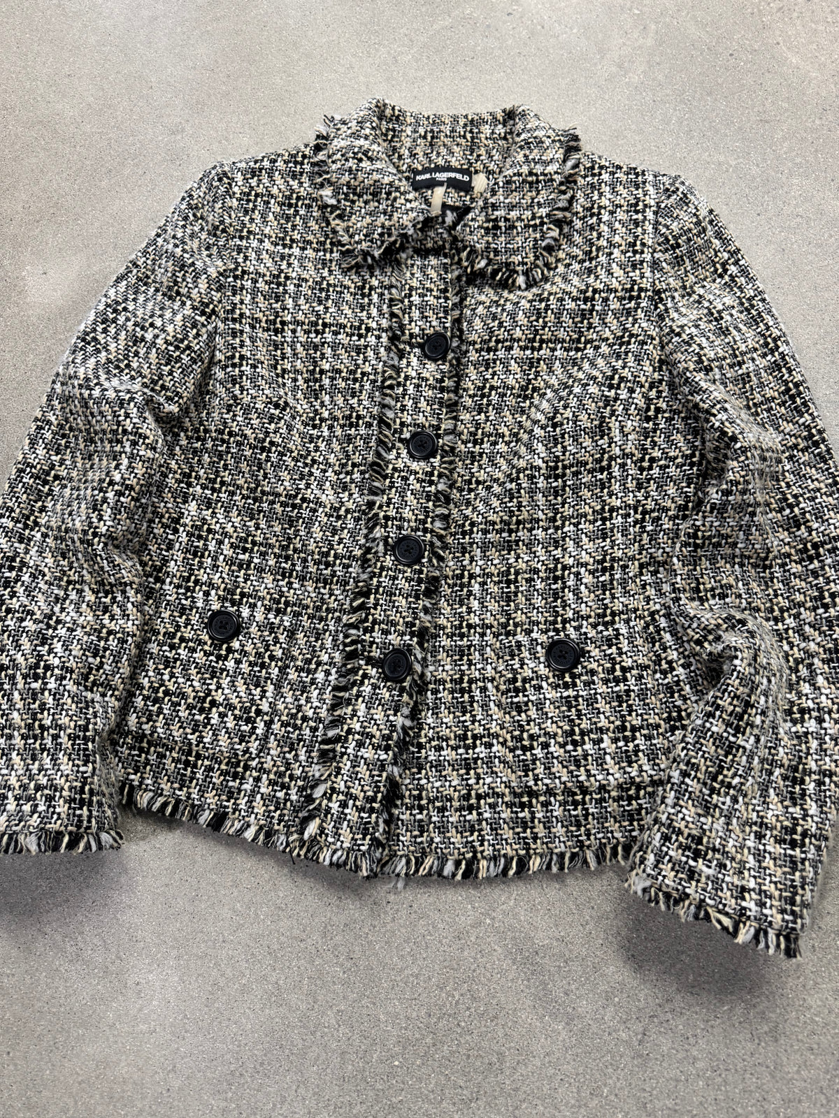 Karl Lagerfeld Bouclé Tweed Fringe Blazer - M