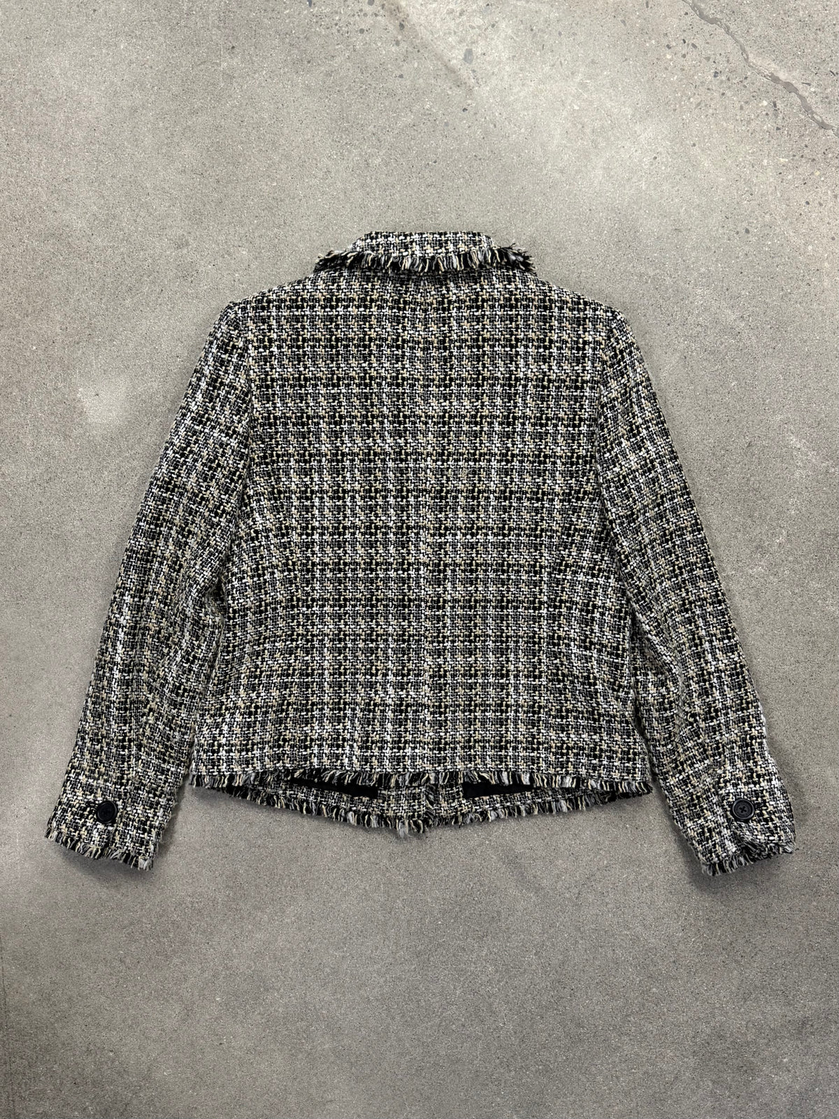 Karl Lagerfeld Bouclé Tweed Fringe Blazer - M