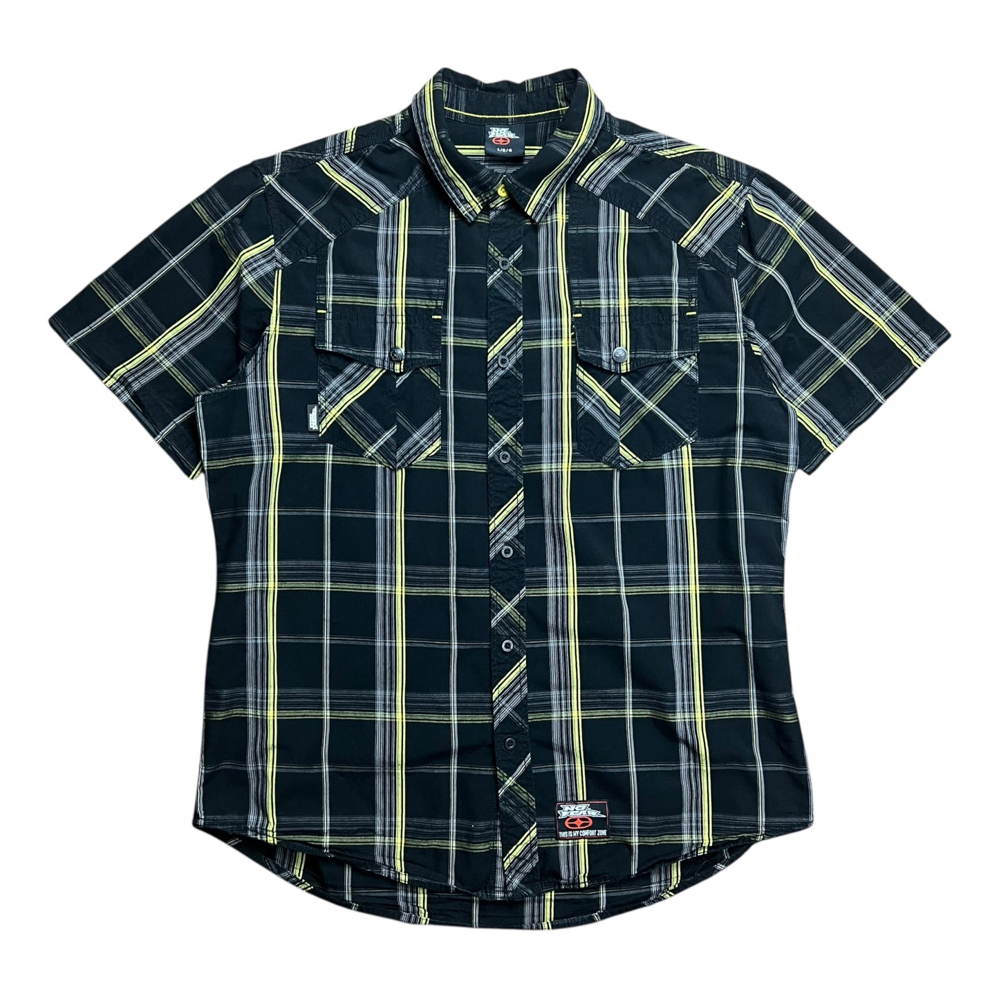 No Fear Plaid Black & Yellow Button-up Shirt - L