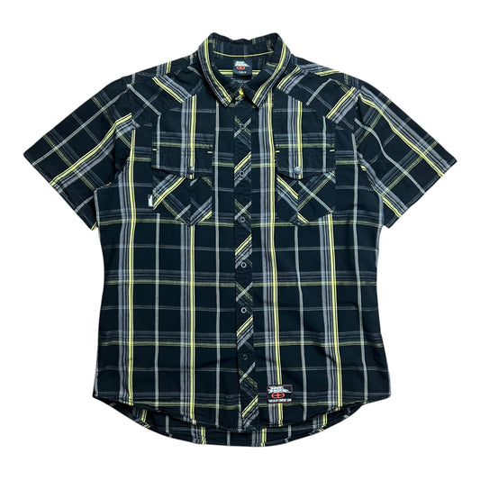 No Fear Plaid Black & Yellow Button-up Shirt - L