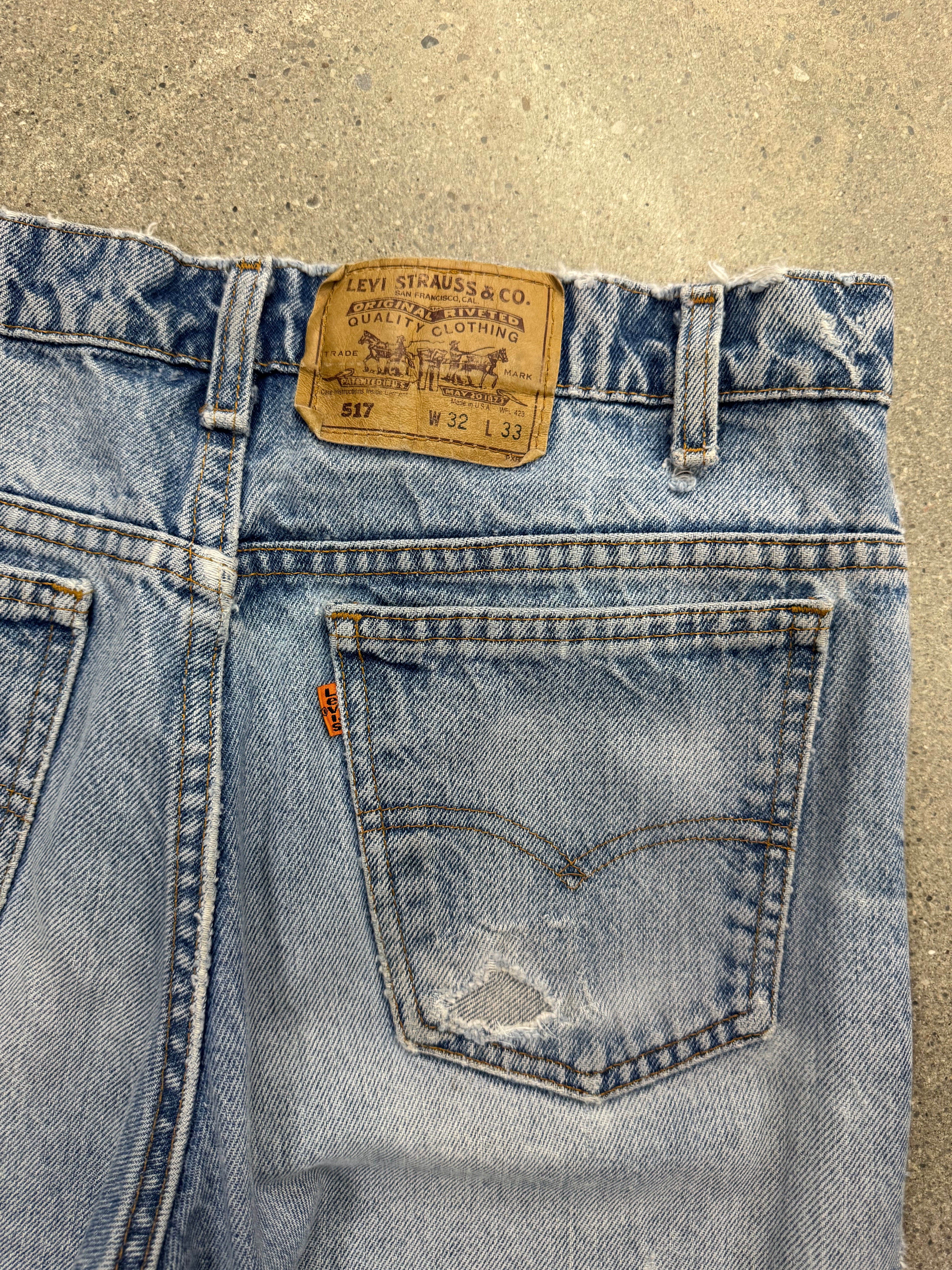 Faded & Distressed Levi’s 517 Orange Tab Jeans - 30”