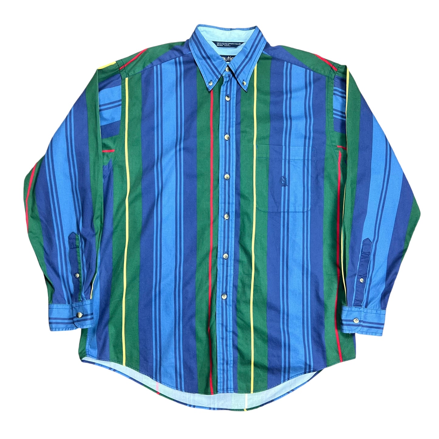 Nautica Blue & Green Striped Button-up Shirt - XL