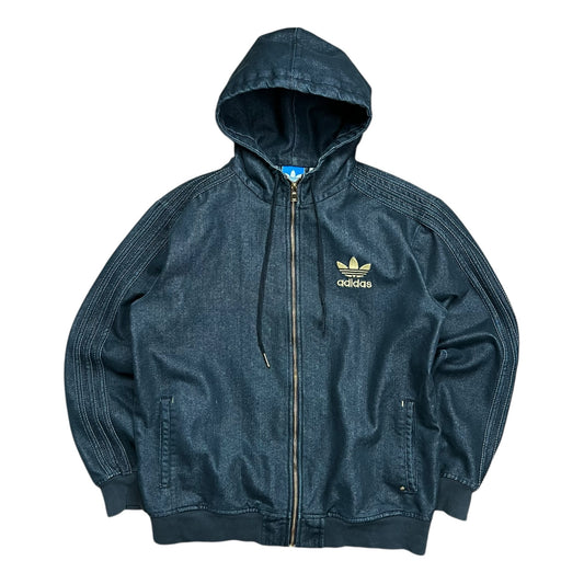 Adidas Dark Denim Trefoil Hoodie Jacket - L