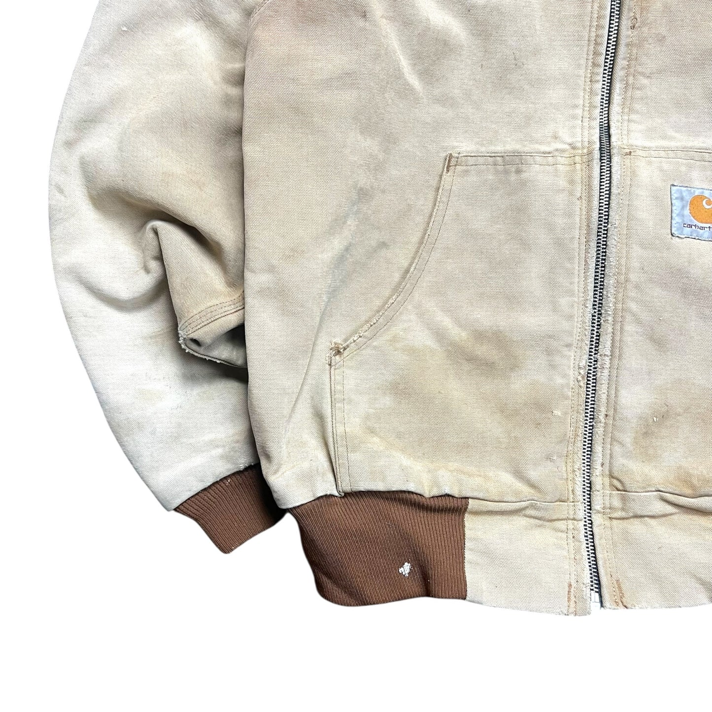 Carhartt Faded & Distressed Beige Hooded Work Jacket - L