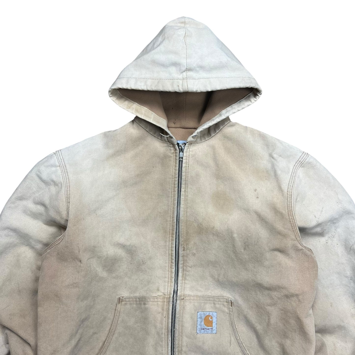 Carhartt Faded & Distressed Beige Hooded Work Jacket - L