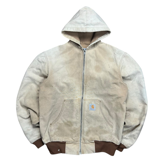 Carhartt Faded & Distressed Beige Hooded Work Jacket - L