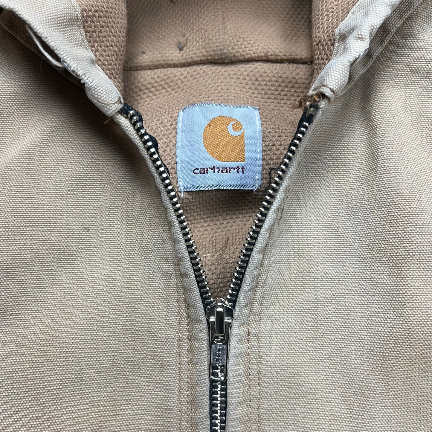 Carhartt Faded & Distressed Beige Hooded Work Jacket - L